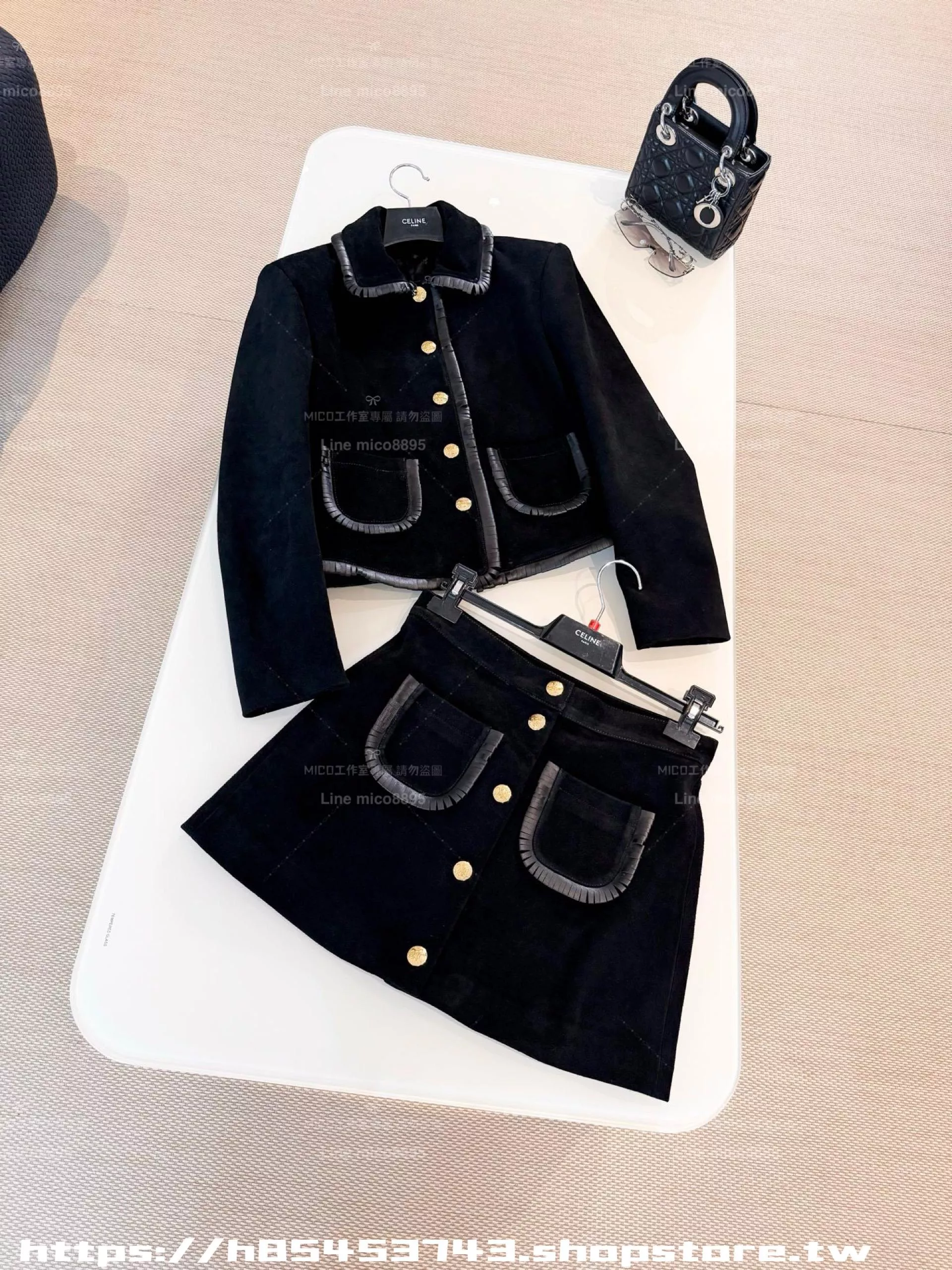 Celine 25S 凱旋門黑金釦羊皮絨套裝 可單買｜36/38/40/42