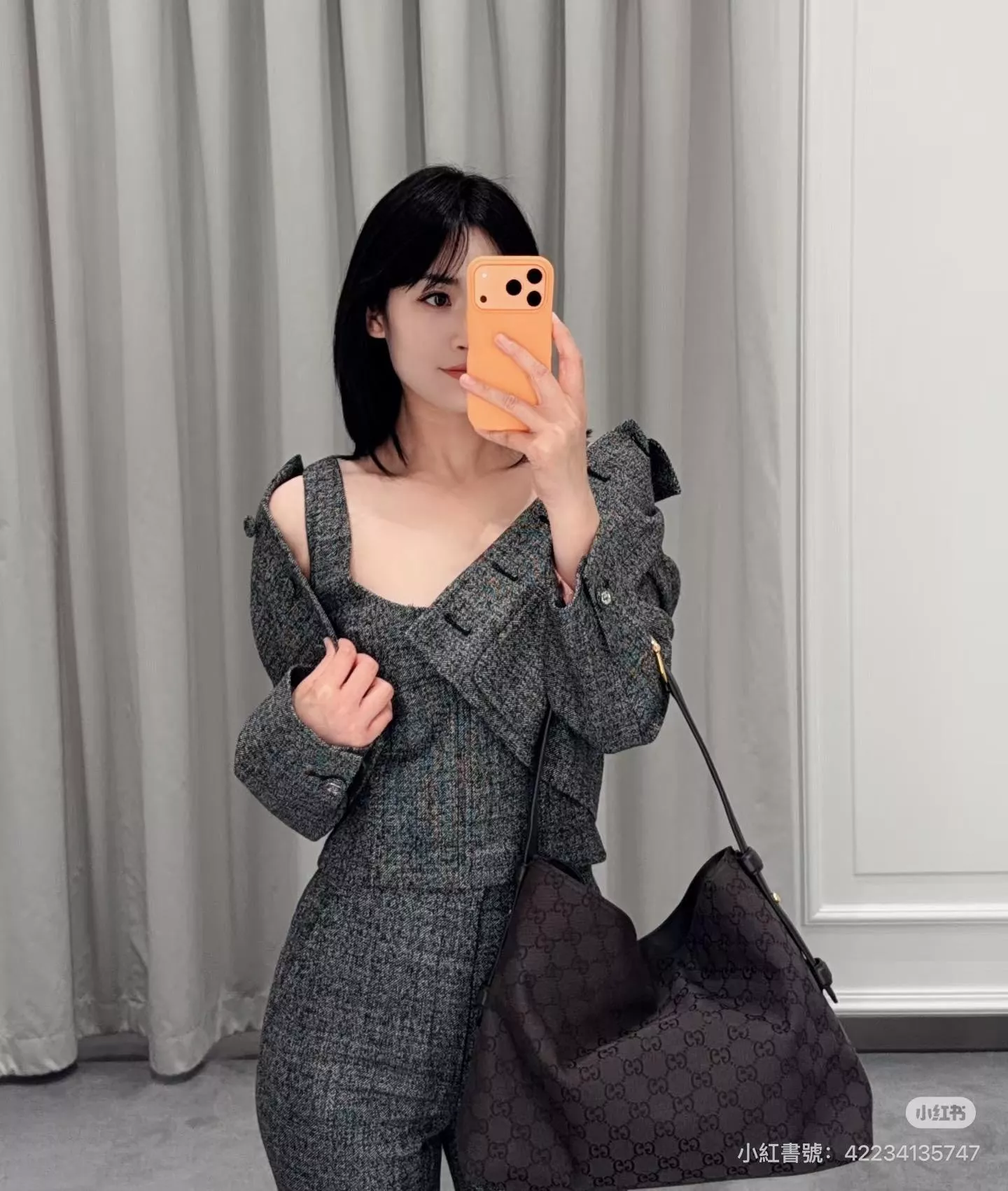 Beatrix 系列手袋 大號（型號：850546／啡棕 Original GG 帆布）