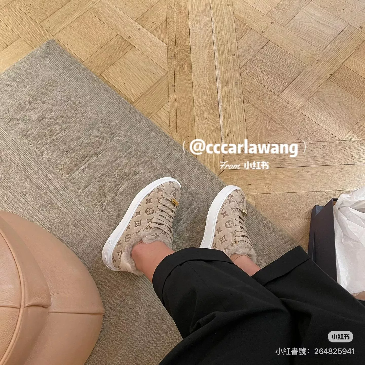 秋冬限定款｜壓紋款/杏色 Time Out 系列羊羔毛休閒鞋（羊毛皮毛一體款）