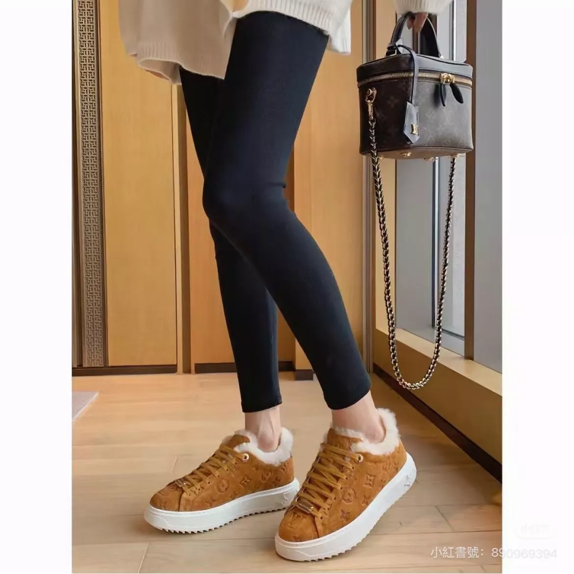 秋冬限定款｜壓紋款/焦糖色 Time Out 系列羊羔毛休閒鞋（羊毛皮毛一體款）