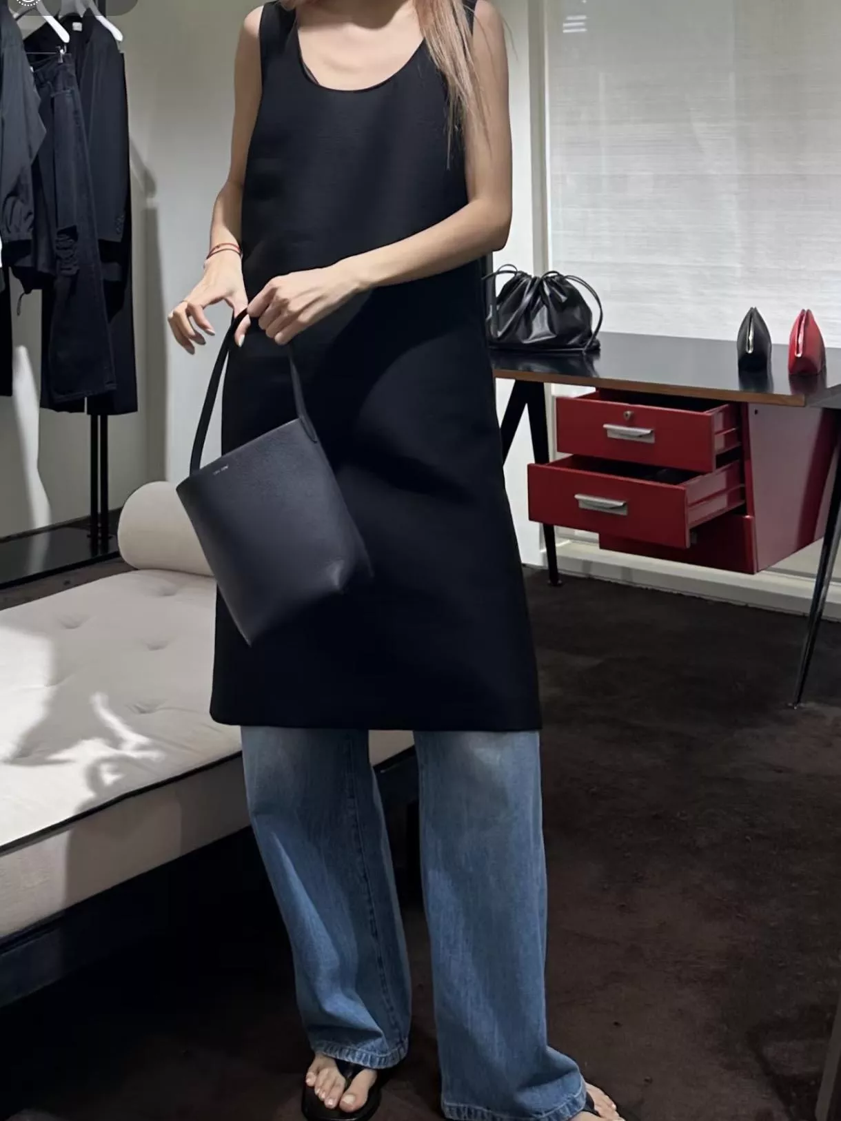 The Row 小羊皮款/黑色 Small 小號 N/S Park 皮革托特包 24*22cm