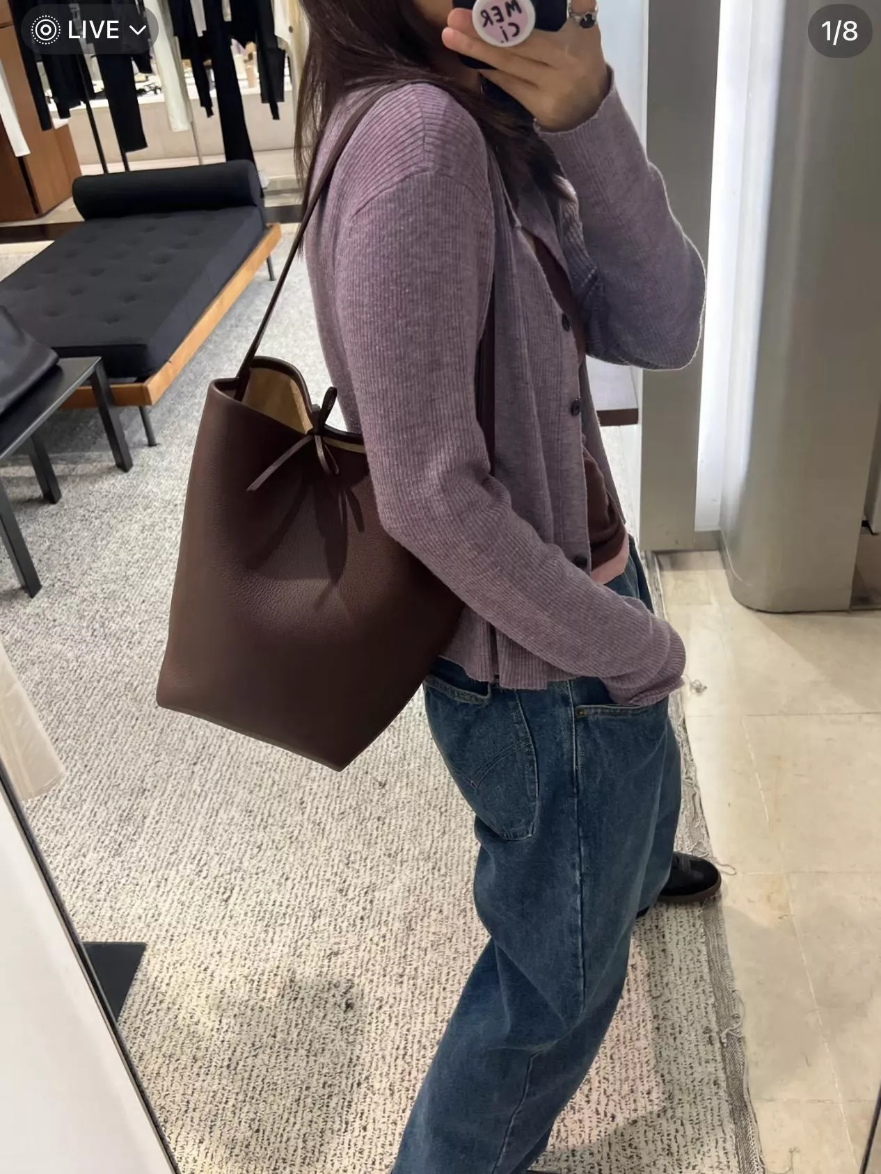 The Row 小羊皮款/烏木色 Medium 中號 N/S Park 皮革托特包