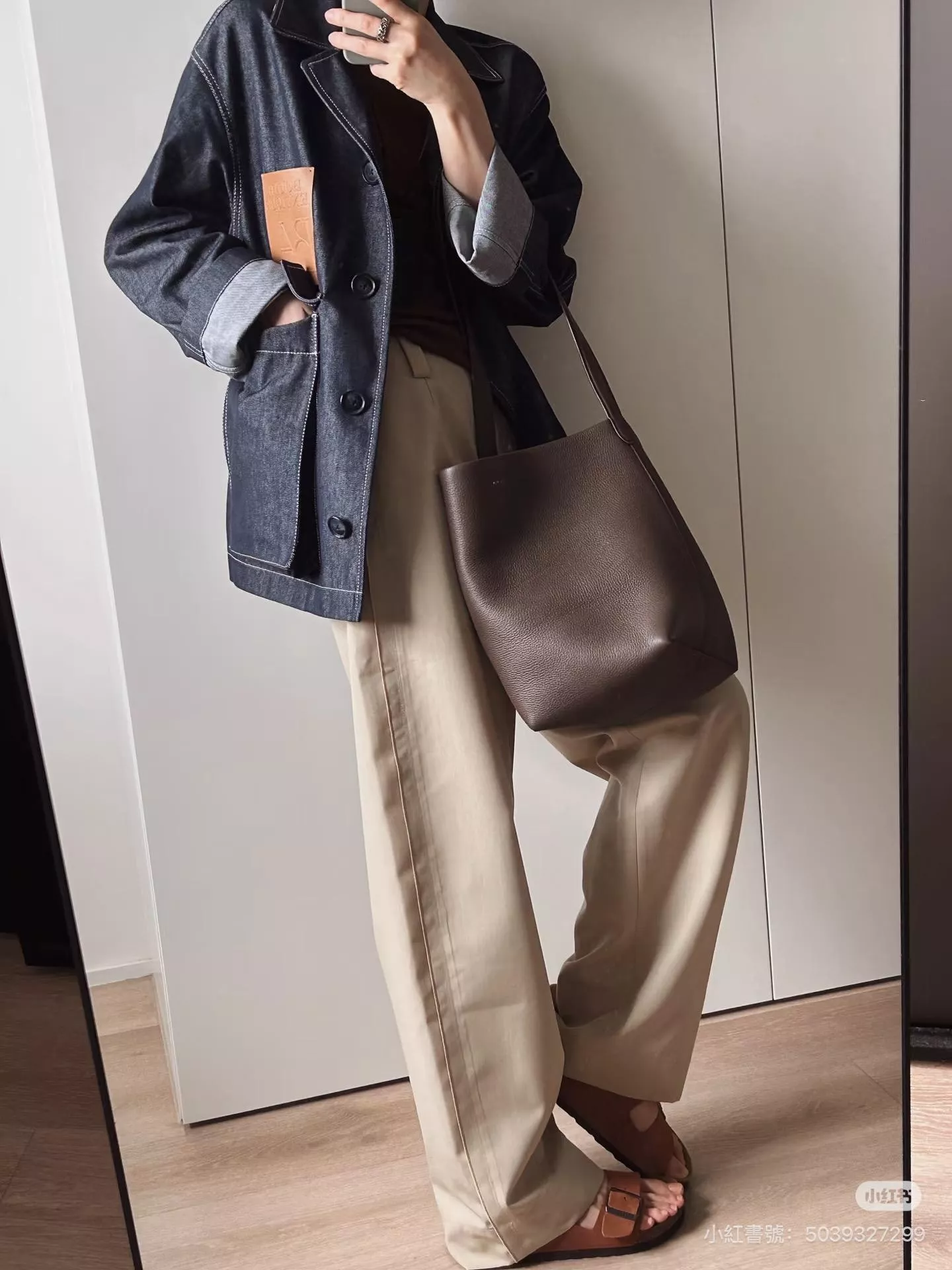 The Row 馬鞍皮款/深巧克力色 Medium 中號 N/S Park 皮革托特包