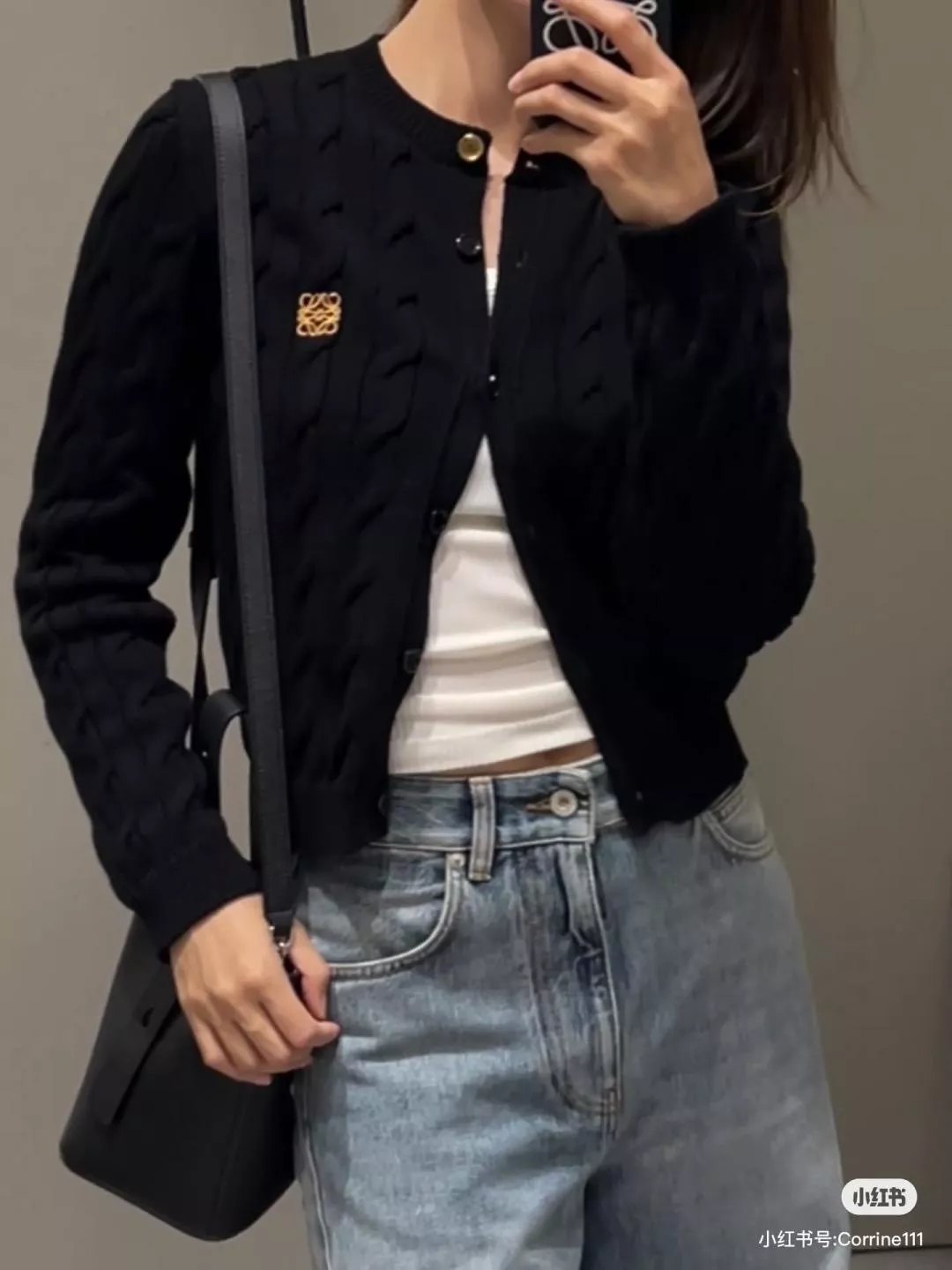 Loewe （黑色）麻花針織開衫 短版針織外套 S/M/L