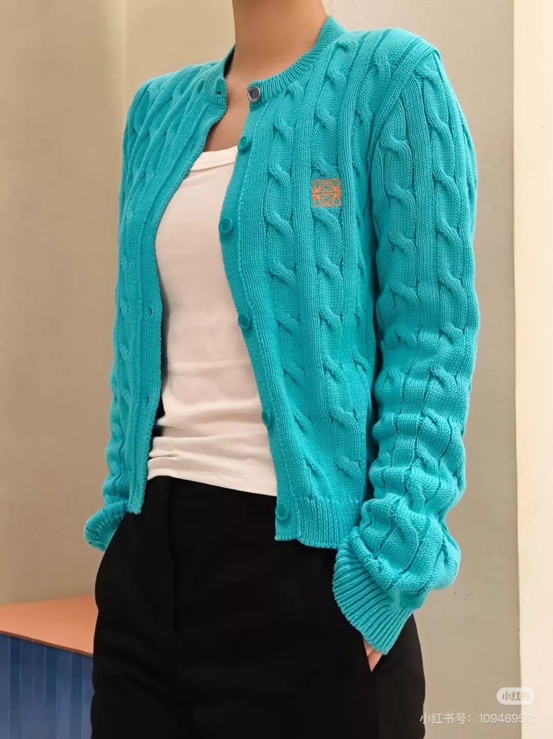 Loewe （松石綠）麻花針織開衫 短版針織外套 S/M/L