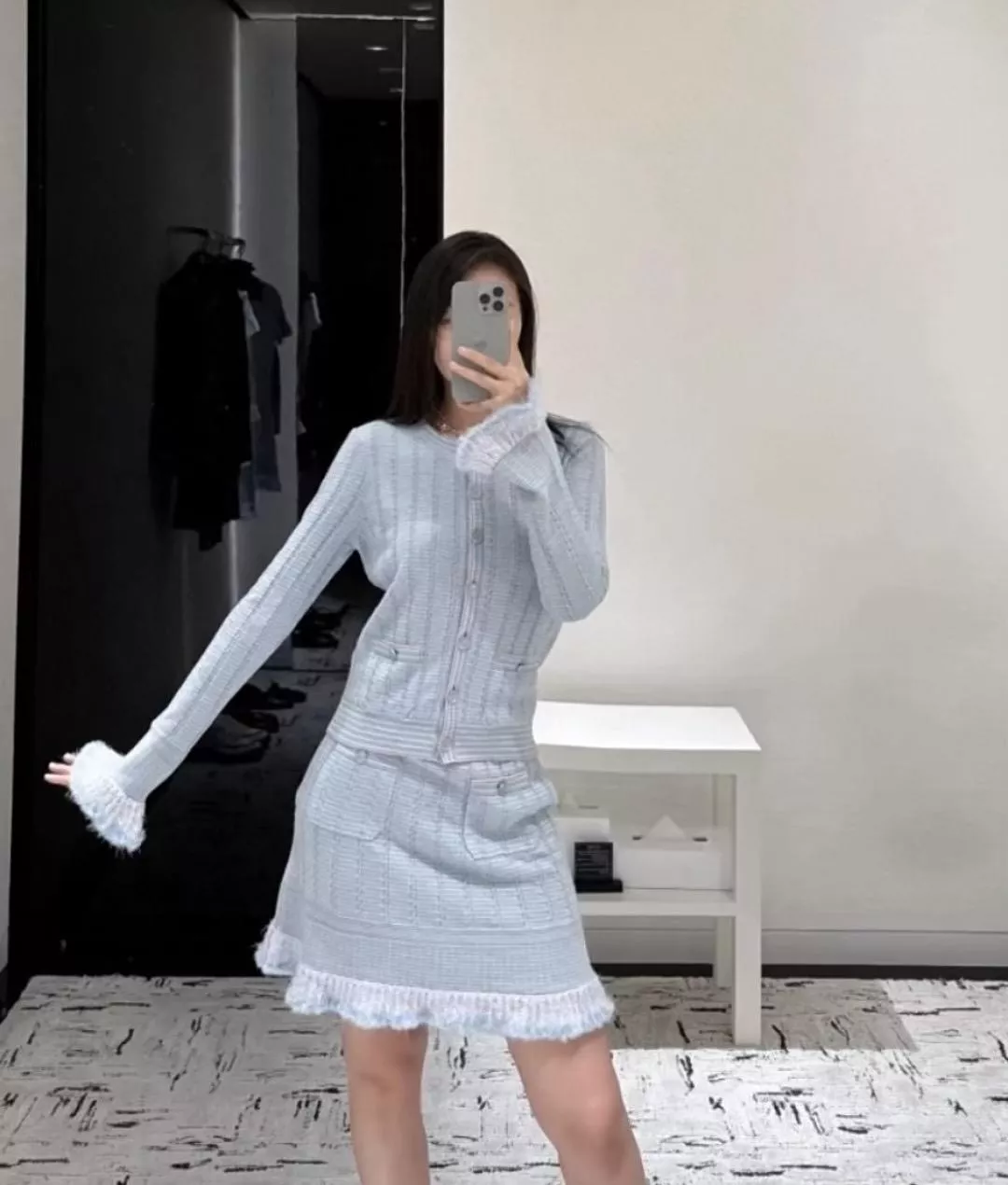 CHANEL 25B Jennie同款 流蘇喇叭袖針織套裝 36/38/40 高級坑條紋理設計