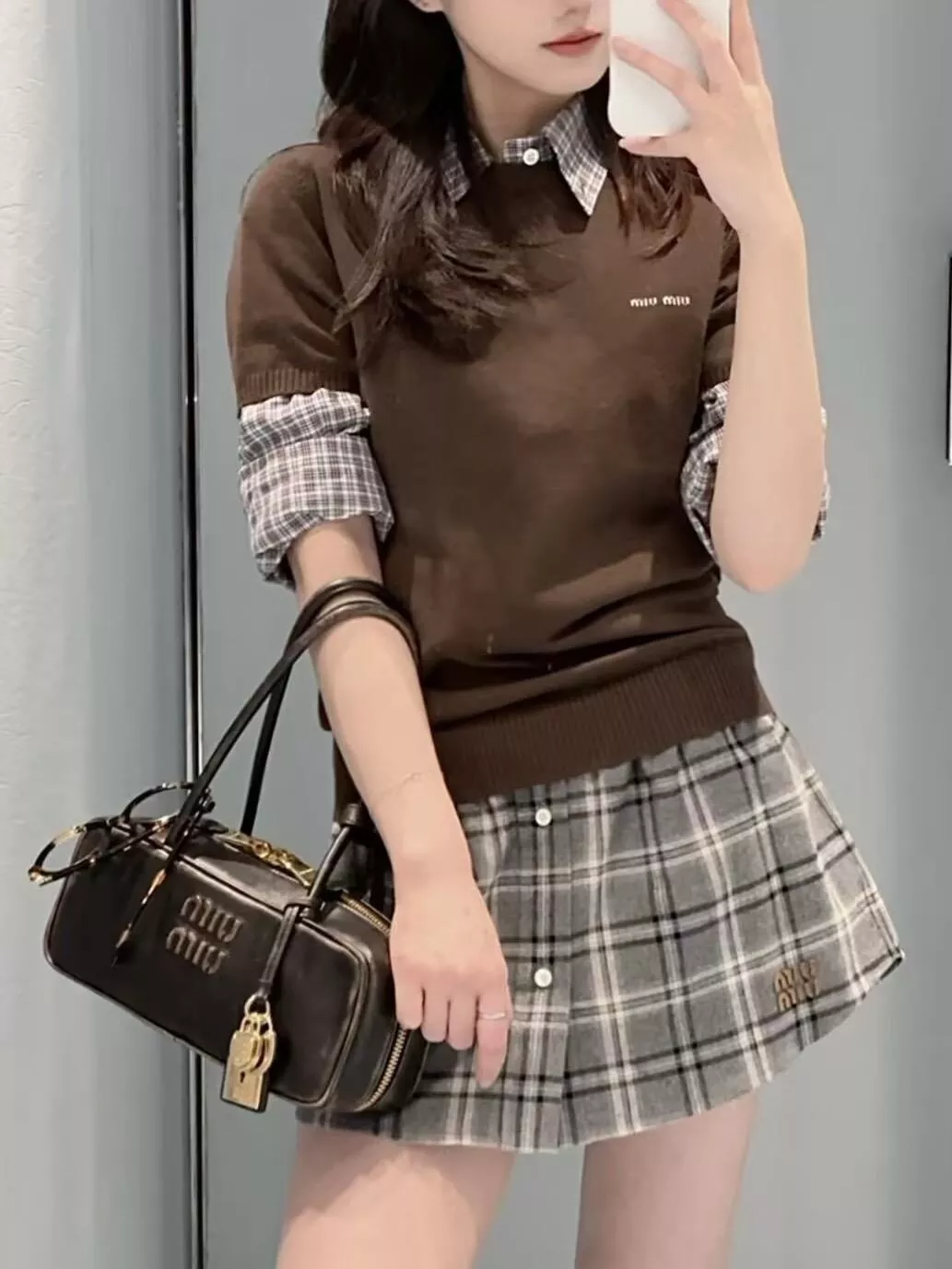 Miu Miu｜5BB173 Beau 羊皮革小號手袋 （做舊擦色款）