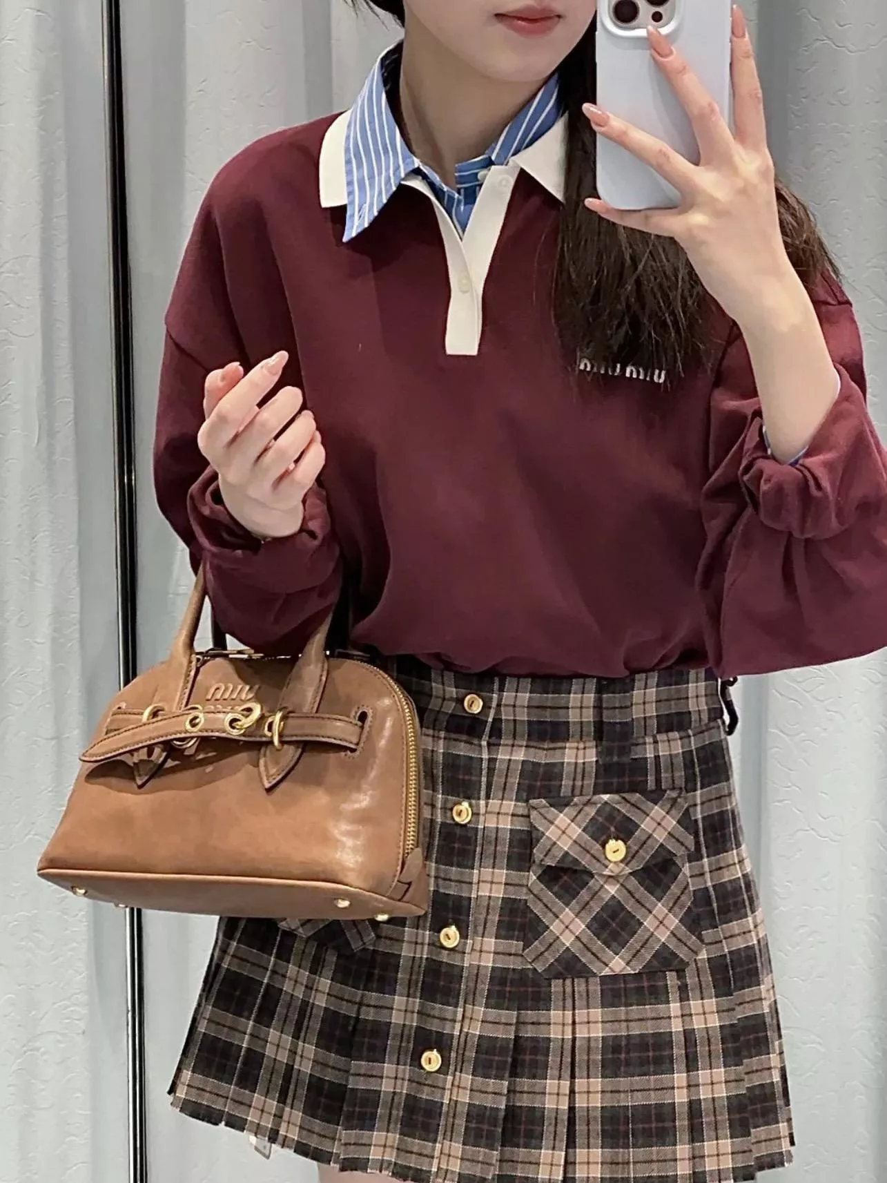 Miu Miu｜AVENTURE 貝殼包小號（橡木色）5BB169 28cm Aventure mini nappa leather bag