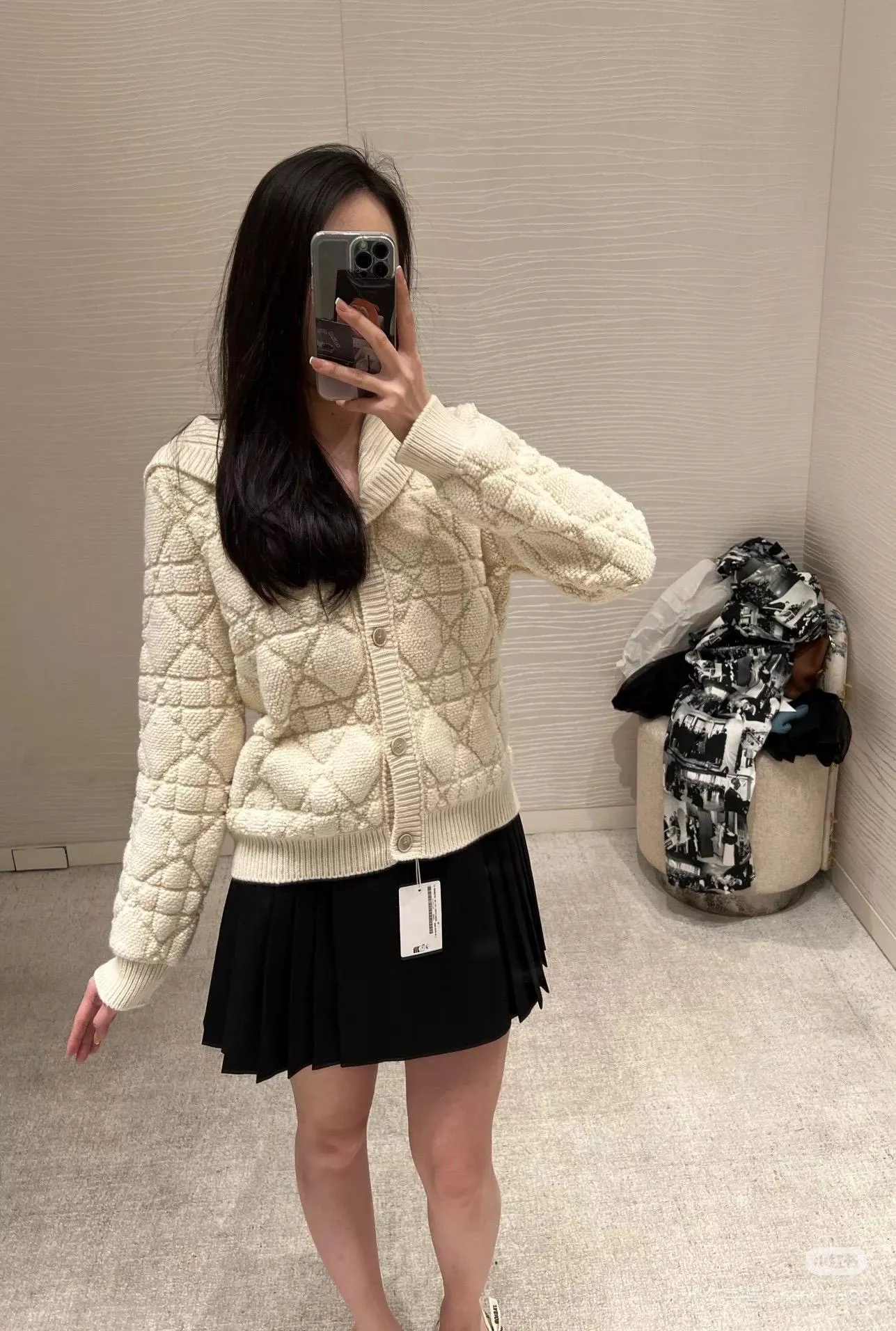 DIOR 藤格紋針織海軍風外套｜立體紋路｜羊毛混紡｜白色｜36／38／40碼