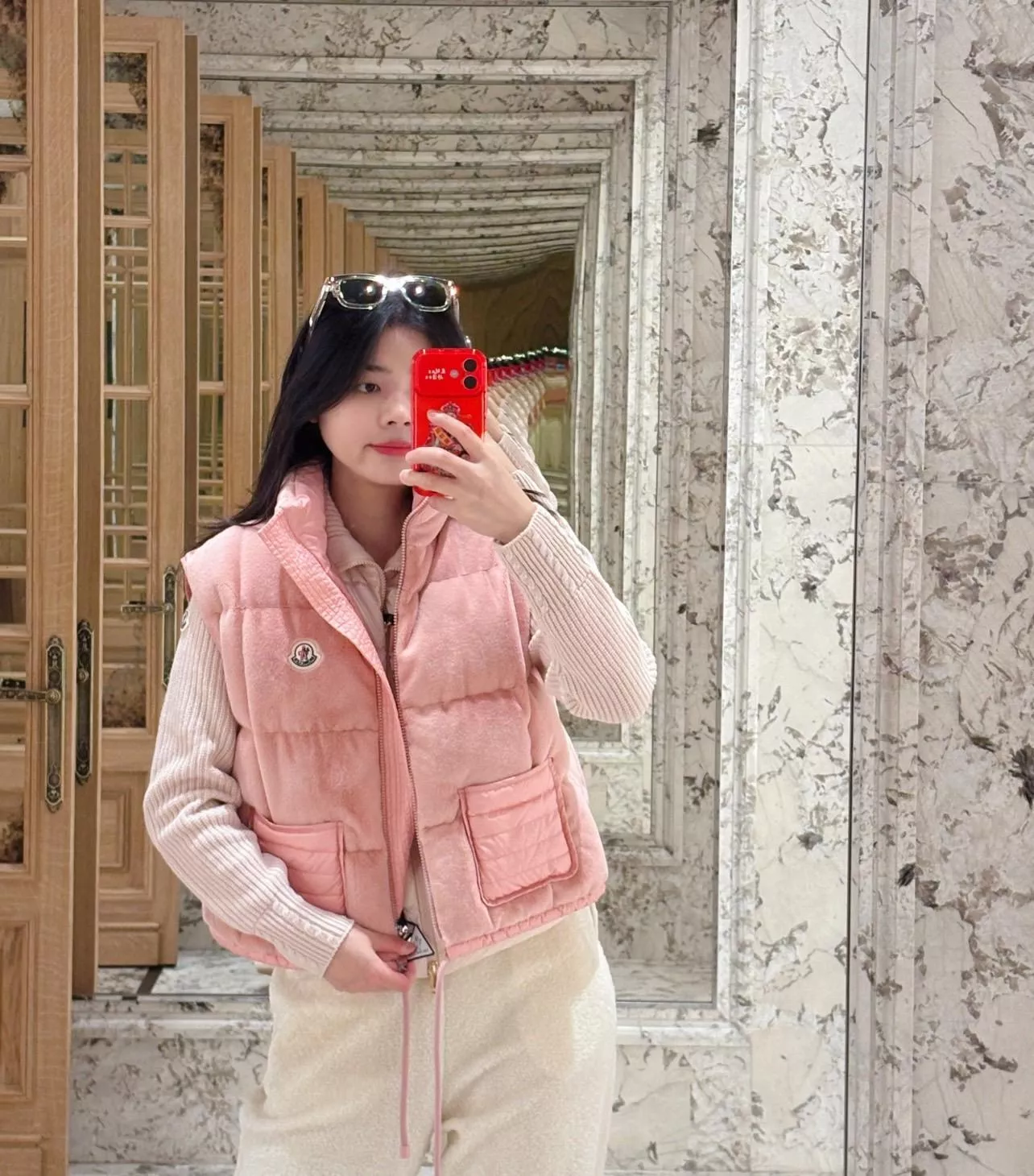 Moncler 絲絨立領羽絨馬甲｜粉色質感款｜輕盈保暖｜碼數0/1/2/3