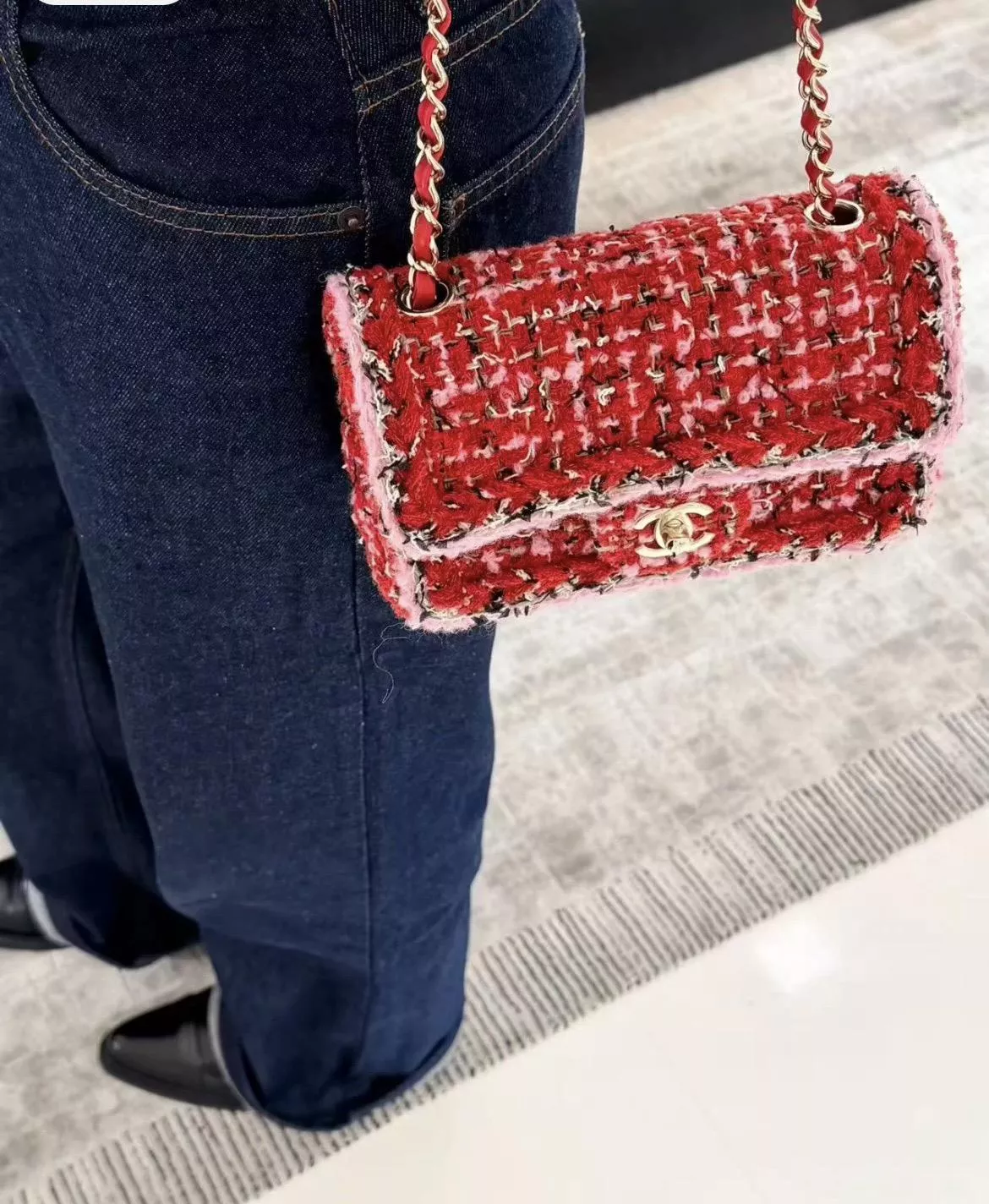 Chanel｜25K 紅色粗花呢 Classic Flap CF 小號 20cm