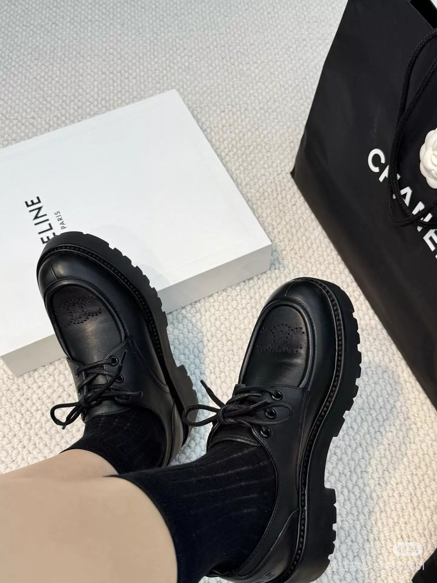 Celine｜秋冬新款 黑色牛皮摩登德比鞋 厚底樂福鞋（35–40碼）