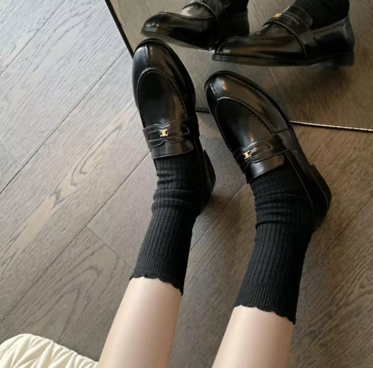 Celine 小凱旋門樂福鞋｜秋冬新款真皮女鞋 厚底增高 牛皮復古樂福鞋 休閒正裝通勤鞋（35–41碼）