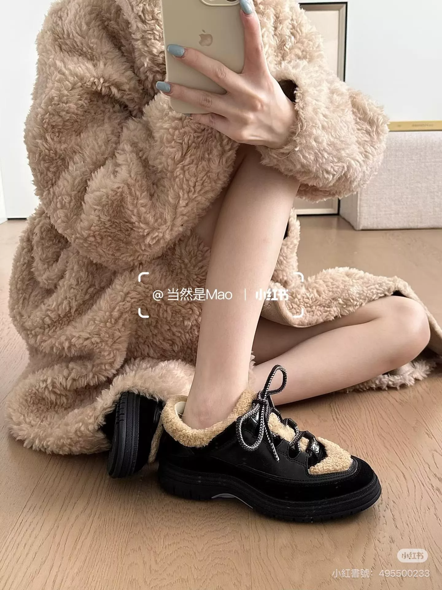 Chanel 25B 菱格熊貓運動鞋｜麂皮拼羊羔毛 真皮厚底增高款 女士保暖休閒鞋（35–40碼）