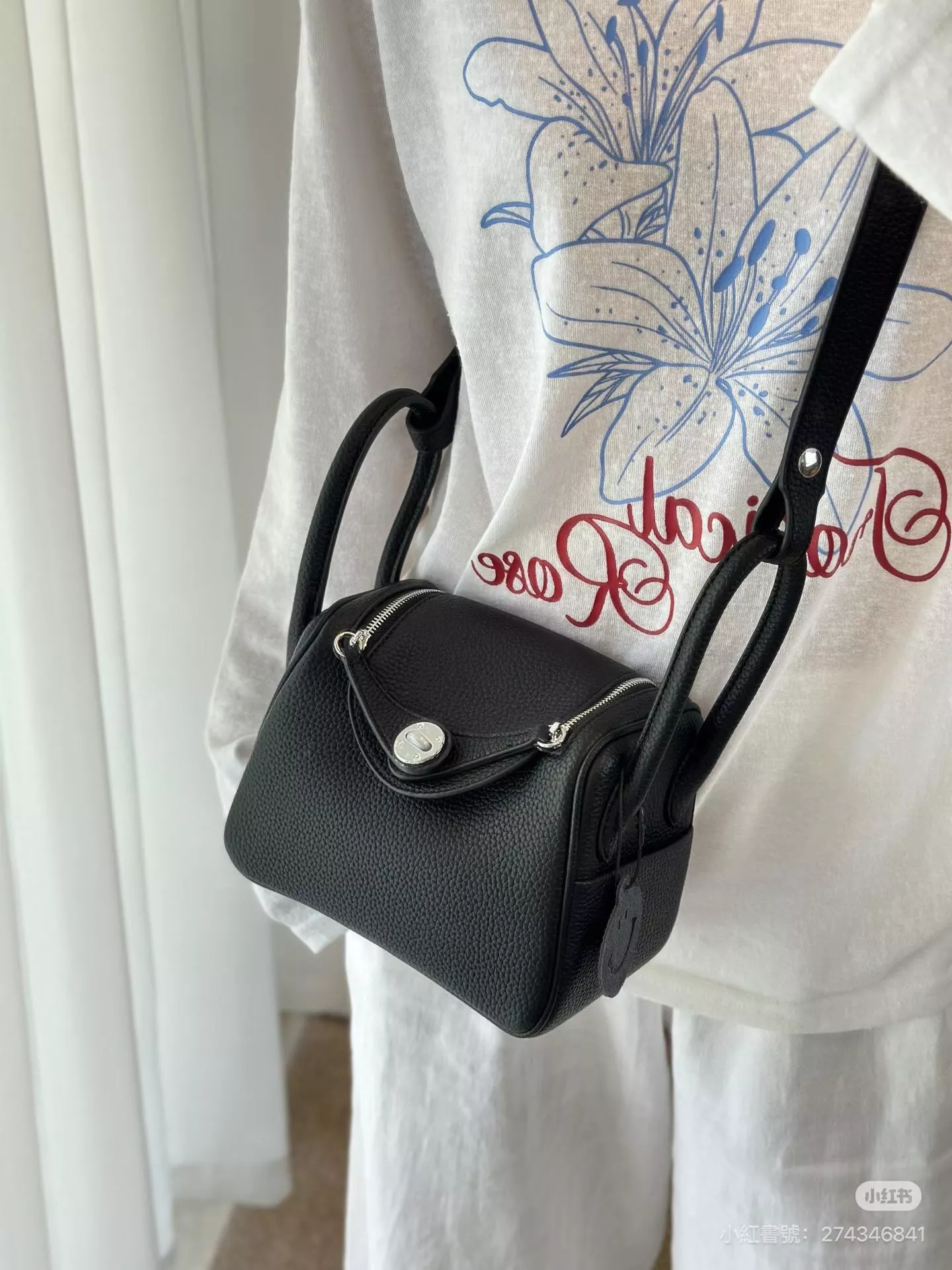 Hermès Lindy Mini 一代 19 黑色 TC皮 銀扣 手工鑲釘高定包｜老錢級經典款（19×9×12.5cm）