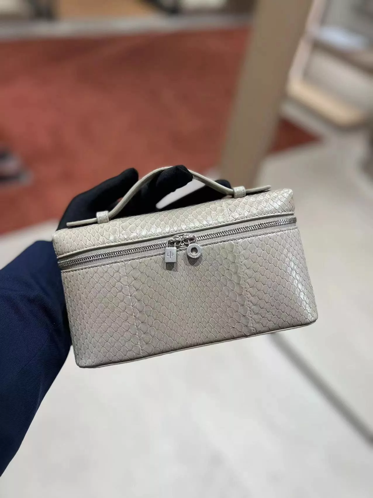 Loro Piana Extra Pocket L19 手袋｜香檳銀水蛇皮奢華限定款（19×11×6.5cm）