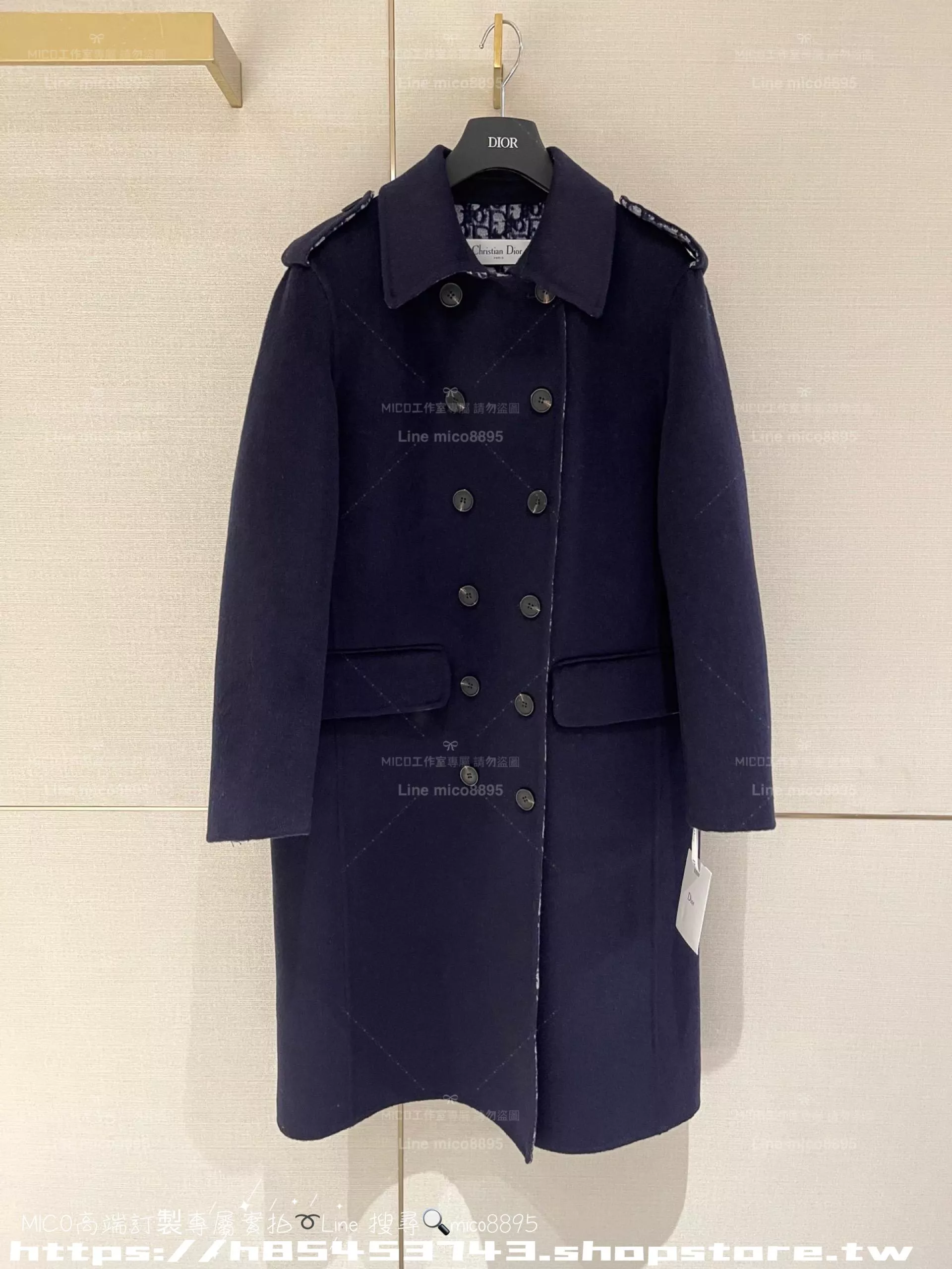 DIOR Oblique 印花元素 海軍藍雙排扣羊毛大衣｜36 / 38 /