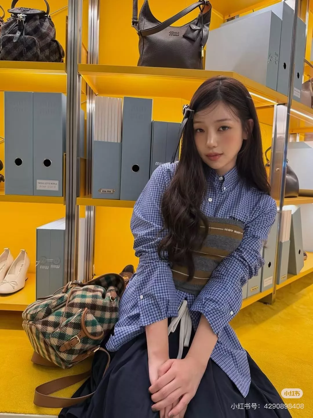 Miumiu 綠色復古格紋毛呢雙肩包（大號）・秋冬限定款｜29.5×25×12.5cm