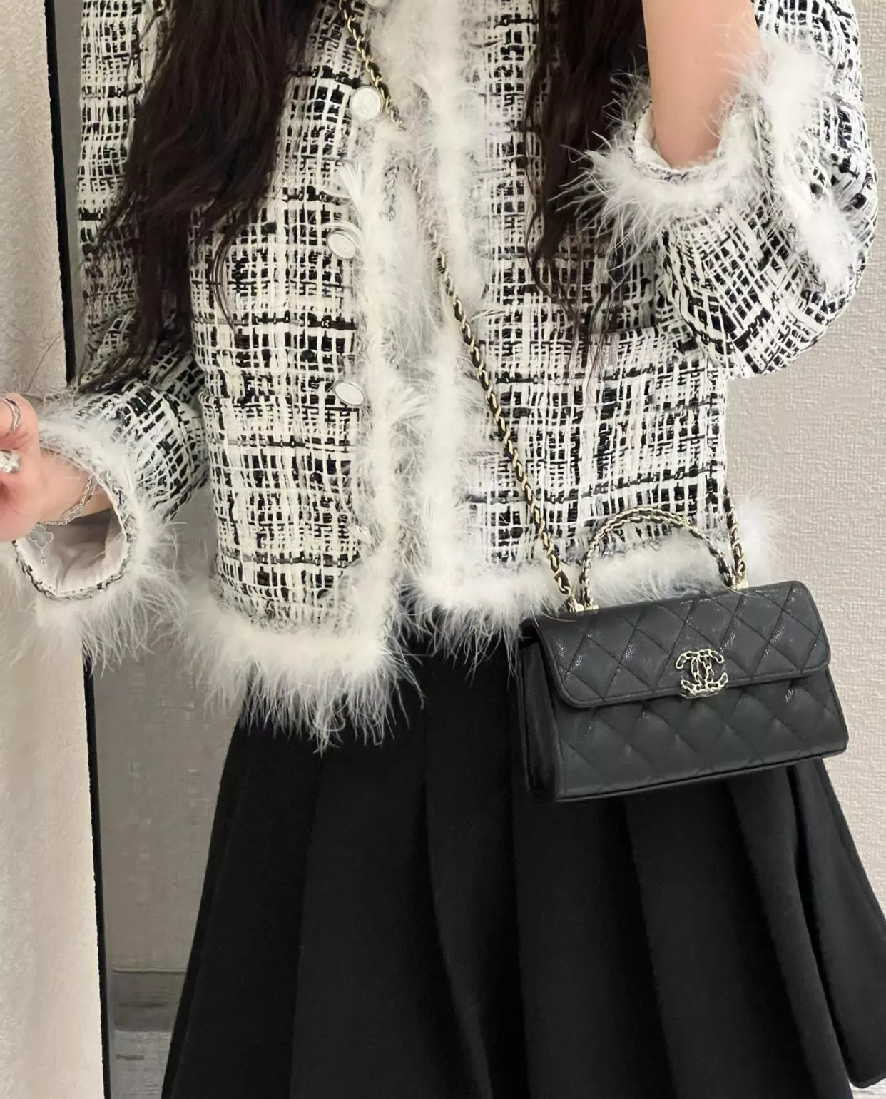 CHANEL 25s Mini Kelly・黑色魚子醬牛皮｜交叉手柄款｜10×18×4.5cm