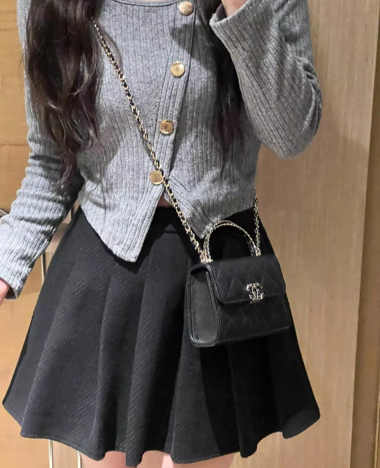 CHANEL 25s Mini Kelly （竪款）・黑色魚子醬牛皮｜交叉手柄款｜14.5cm