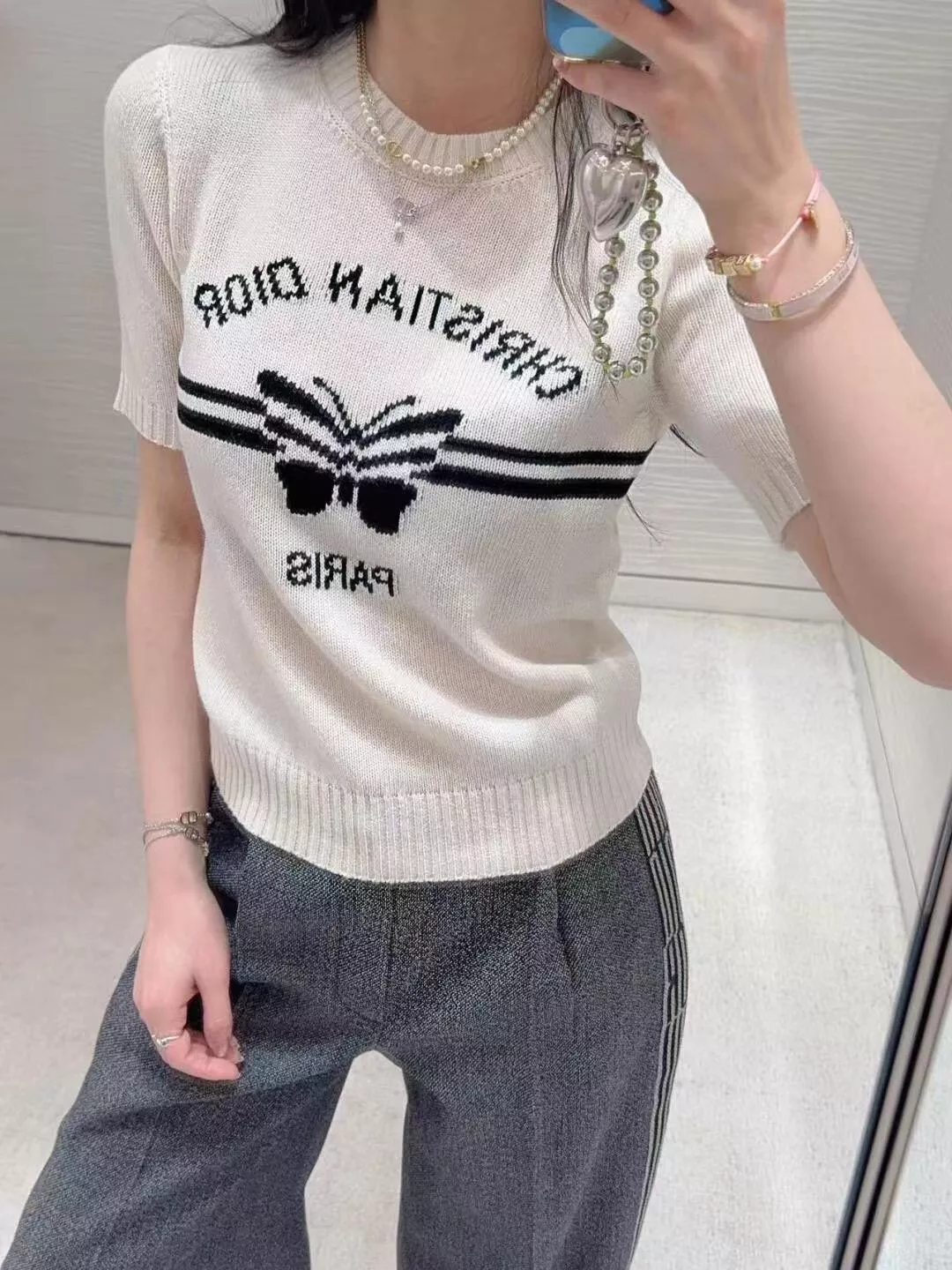 Dior 復古磨砂星星 × 字母元素珍珠鏈條 Choker 項鏈/頸鏈