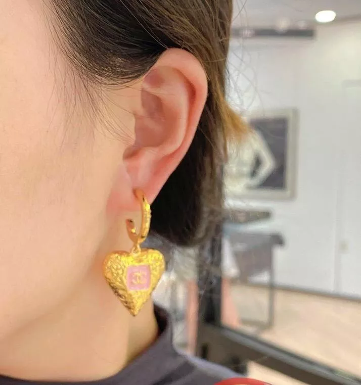 23K珐瑯雙C熔岩愛心耳環（耳鉤版）｜黑色／粉色可選