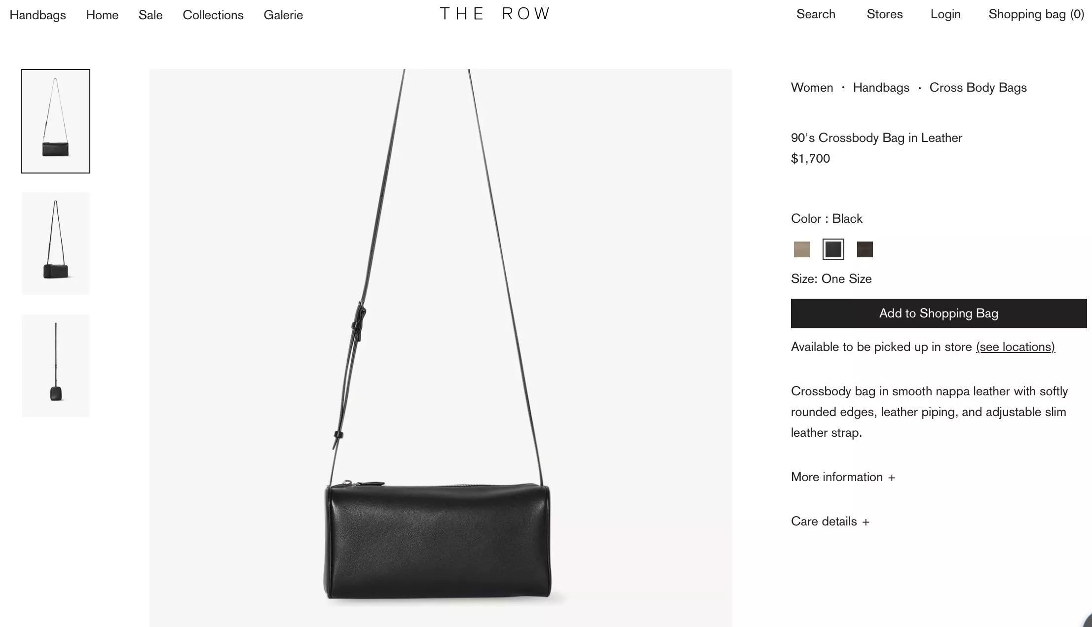 The Row （新版可斜挎） 黑色小羊皮革 90's Crossbody Bag in Leather