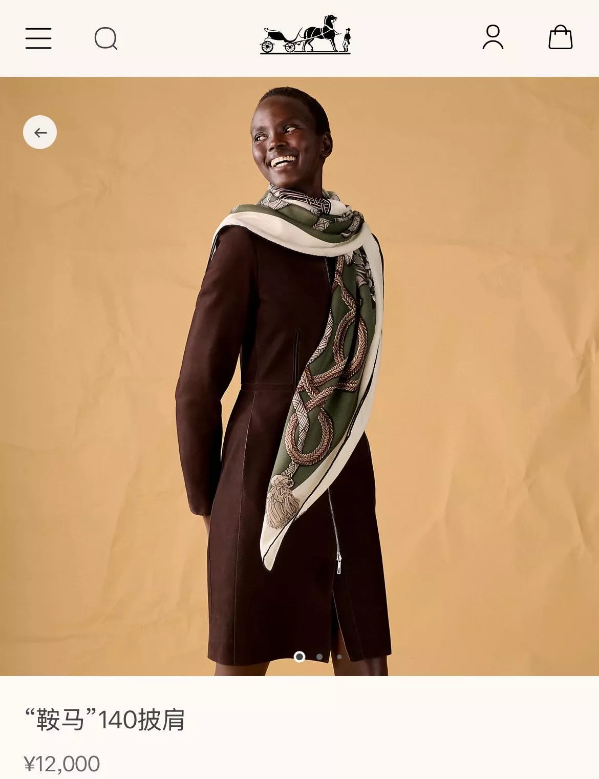 𝐇𝐞𝐫𝐦𝐞𝐬 《鞍馬 Équipage》橄欖綠 大方巾 圍巾 披肩｜136×135cm 羊絨真絲｜秋冬氣質款