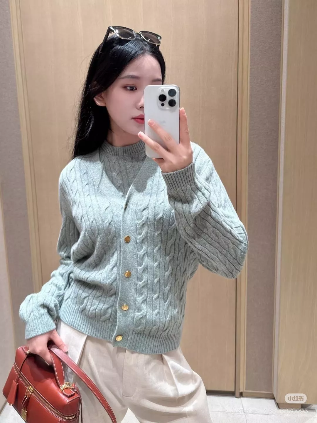 Loro Piana 薄荷綠扭繩坑條羊絨開衫｜老錢風氣質款｜36 / 38 / 40