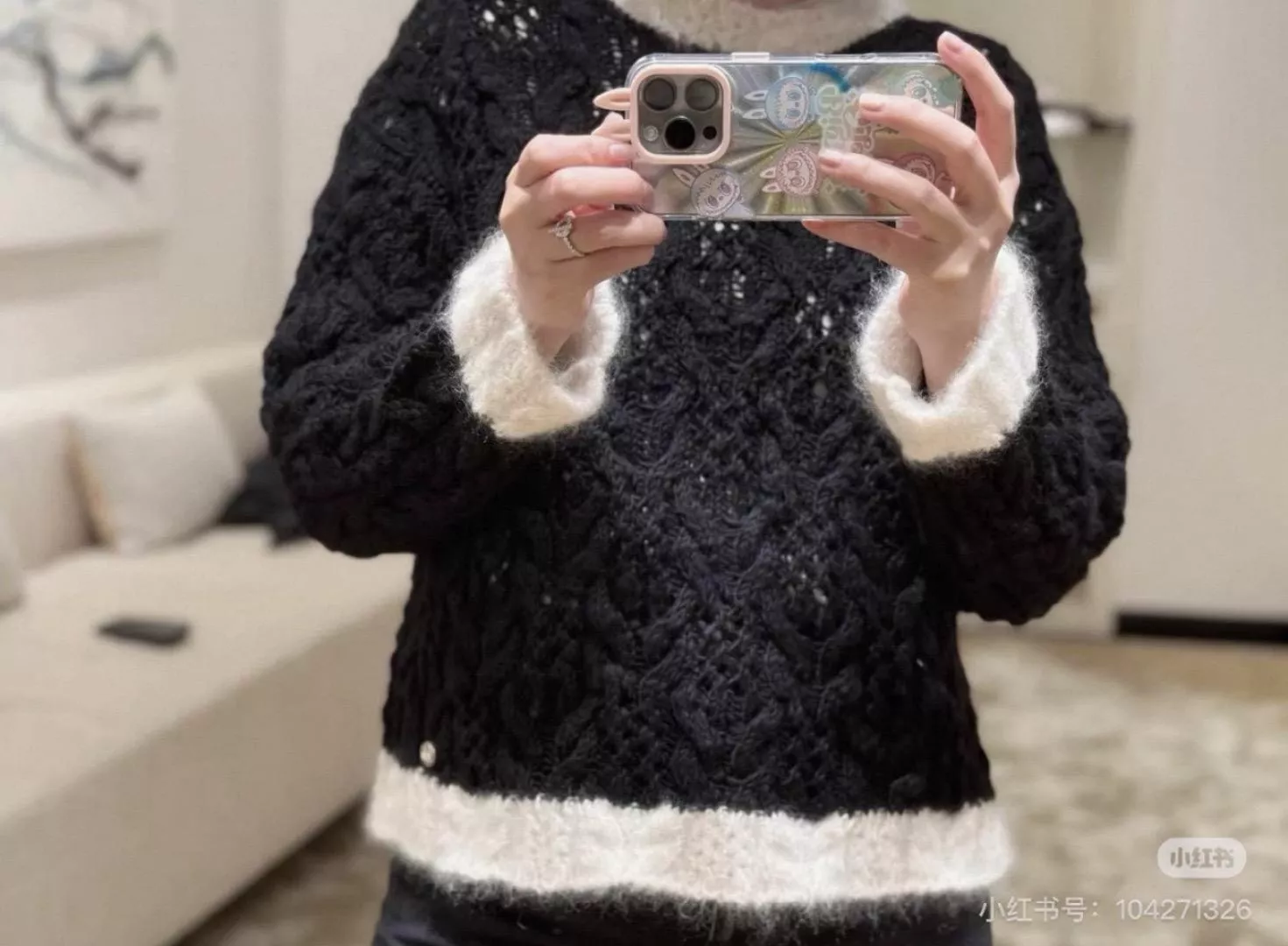 25B 拼色扭繩挑孔馬海毛毛衣｜撞色設計｜36 / 38 / 40