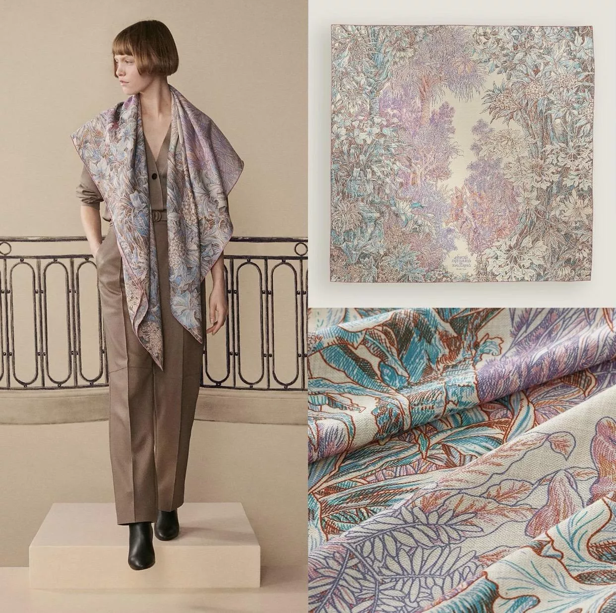 《巴勒莫植物園》大方巾（粉色）｜136×137cm 羊絨真絲｜典藏植物學系列