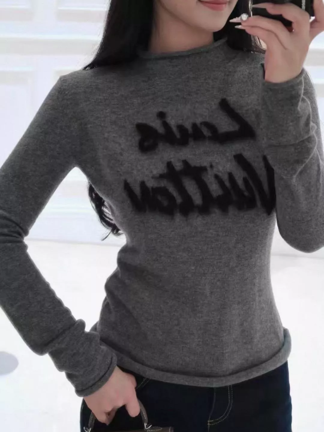 LV 手寫感拉絨半高領羊絨上衣｜卷邊細節長袖針織｜S / M / L