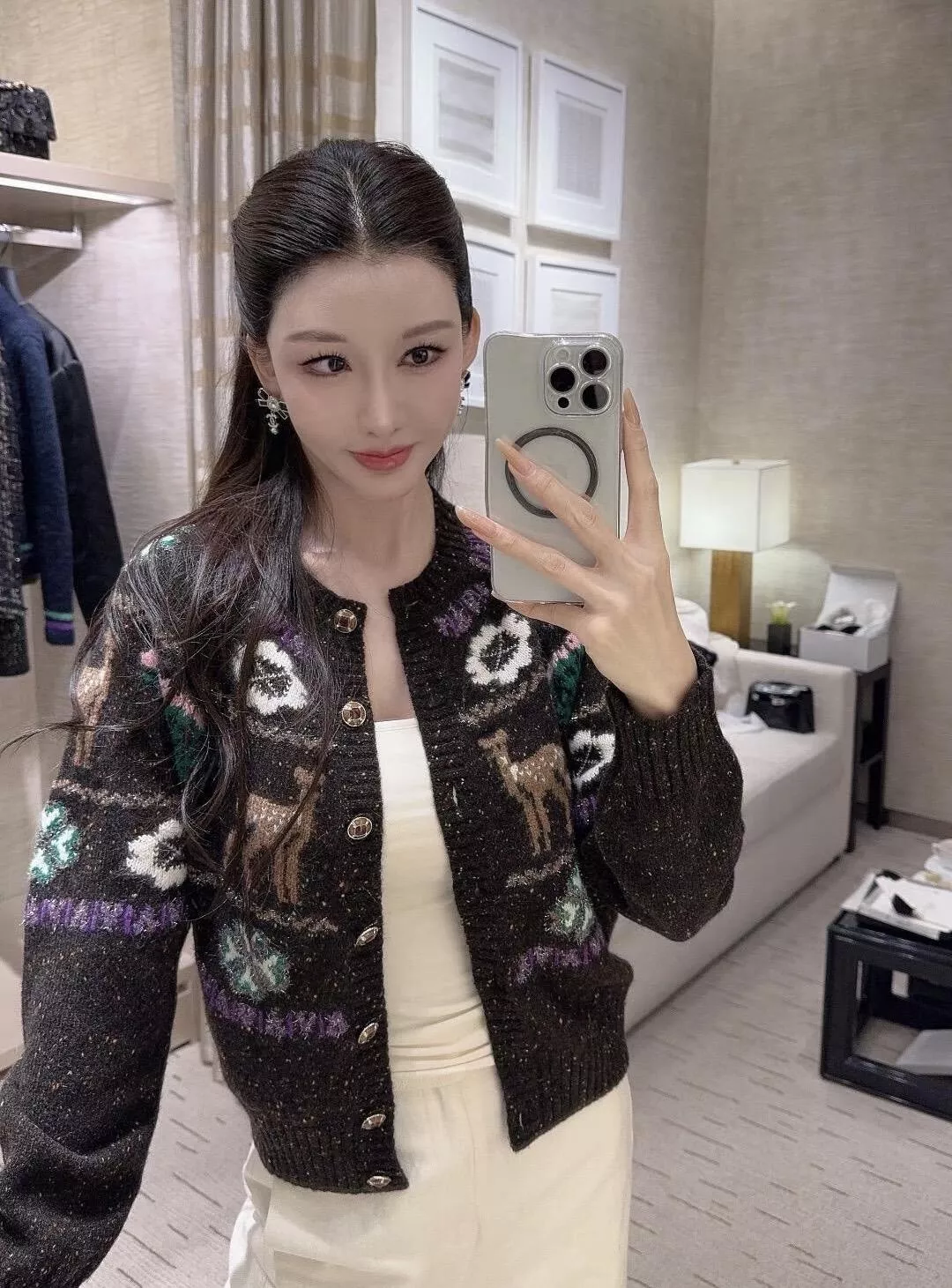 25N 麋鹿提花毛衣外套｜亮絲點點厚針織｜聖誕氣質款開衫｜秋冬必備｜36/38/40