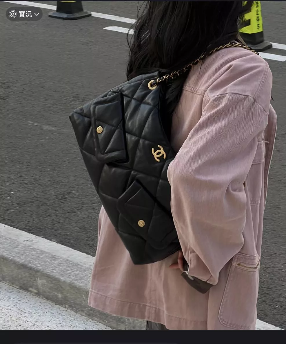 25K Hobo 購物袋｜黑金 GR 山羊皮・經典菱格大容量設計 38cm