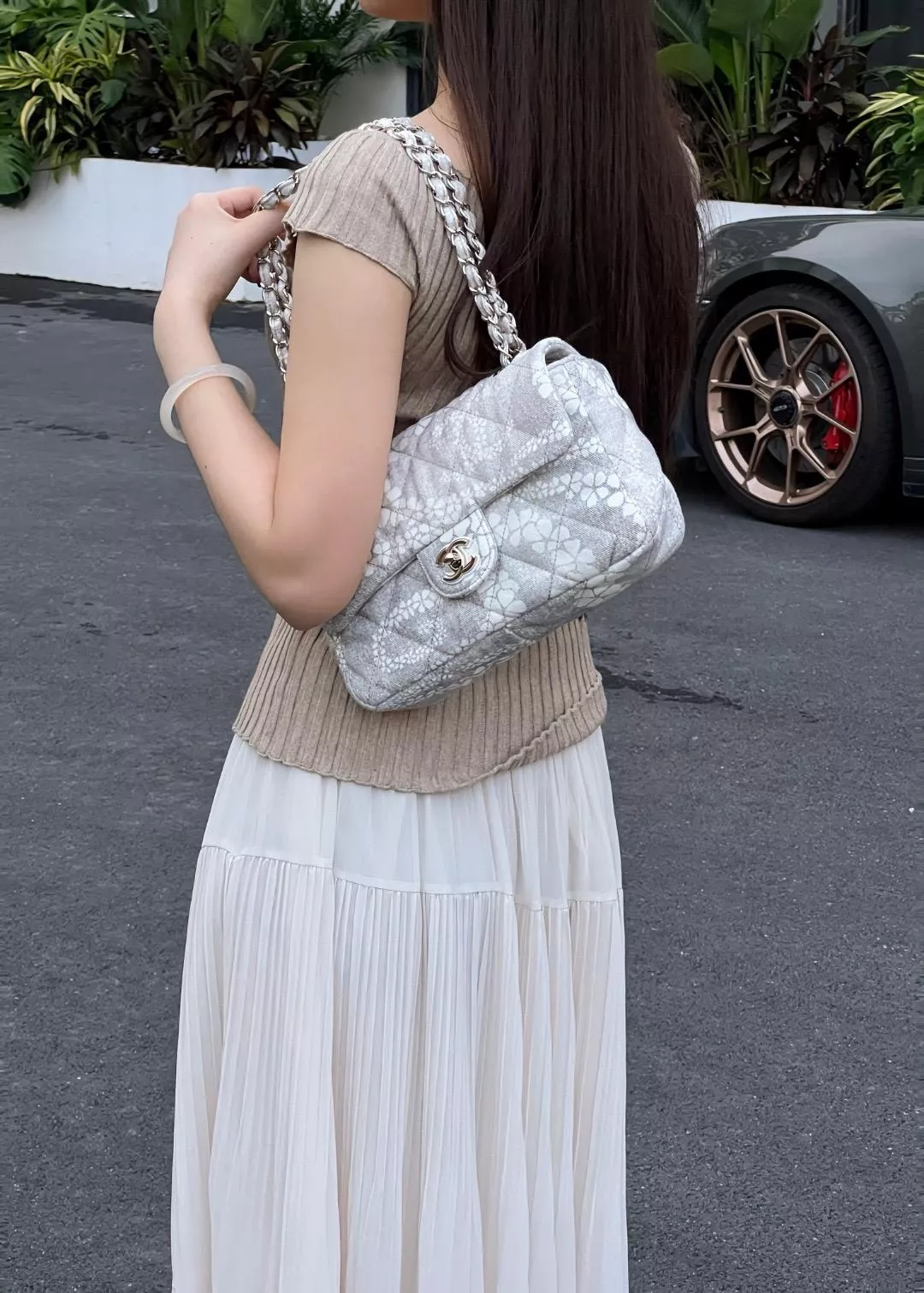 25M Coco Beach CF沙灘口蓋包｜灰色布面・銀釦｜度假系列 中型款