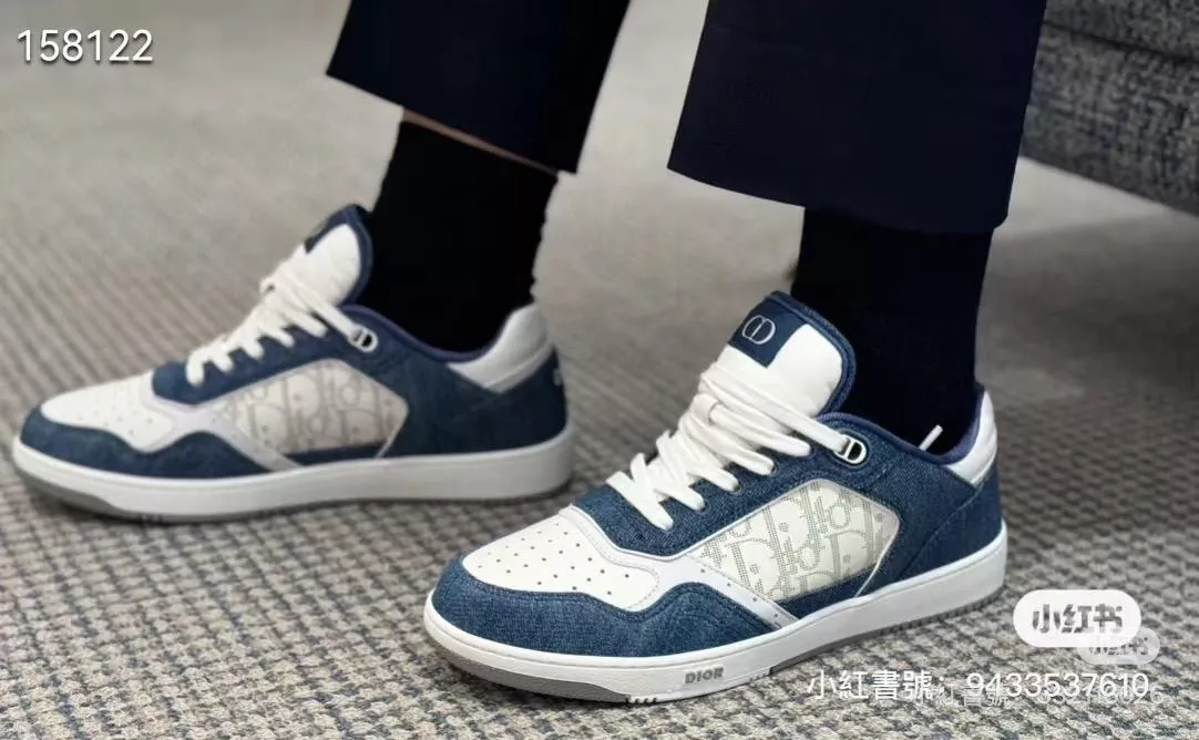 B27 牛仔藍刺繡老花休閒鞋｜情侶款牛皮印花｜女35～40／男40～45碼