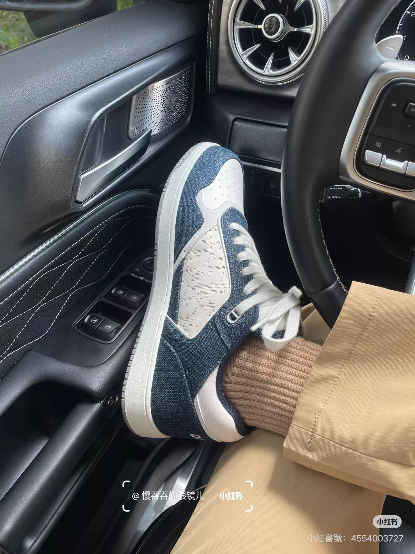 B27 淨版牛仔藍拼接老花休閒鞋｜情侶款牛皮印花｜女35～40／男40～45碼