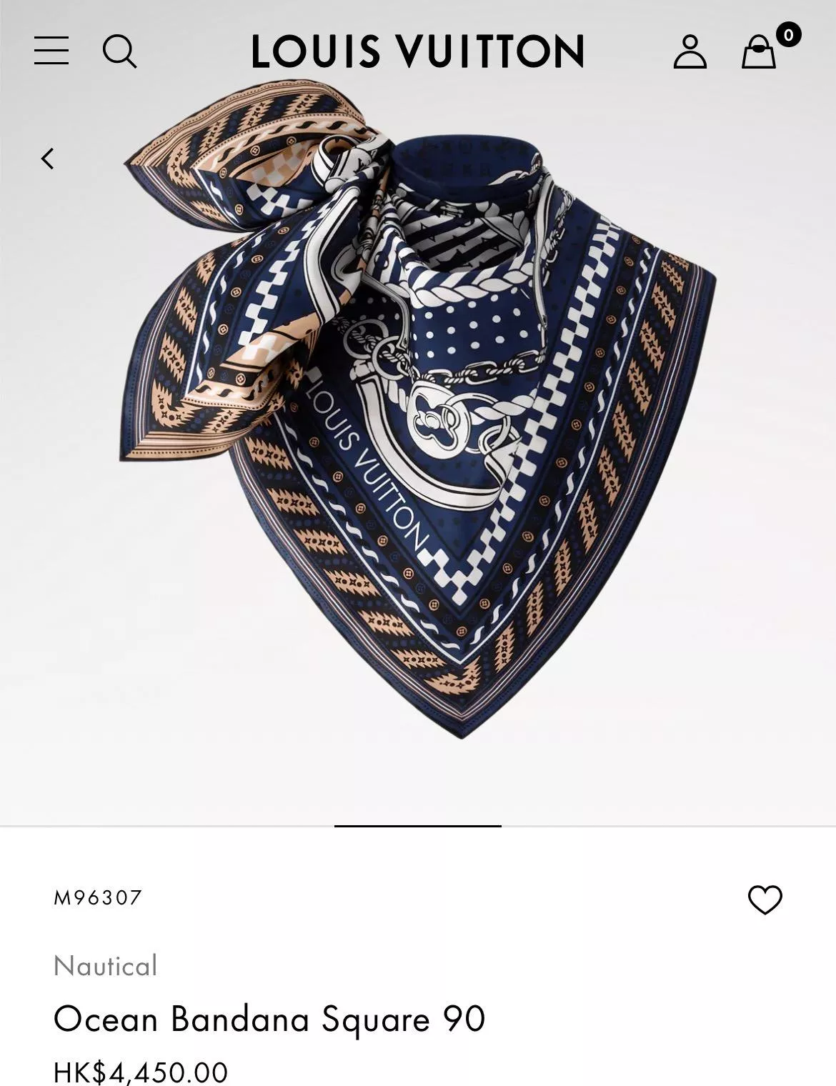 25New 海洋方巾｜Monogram×棋盤格鏈帶圖案｜海軍藍 90×90cm 真絲