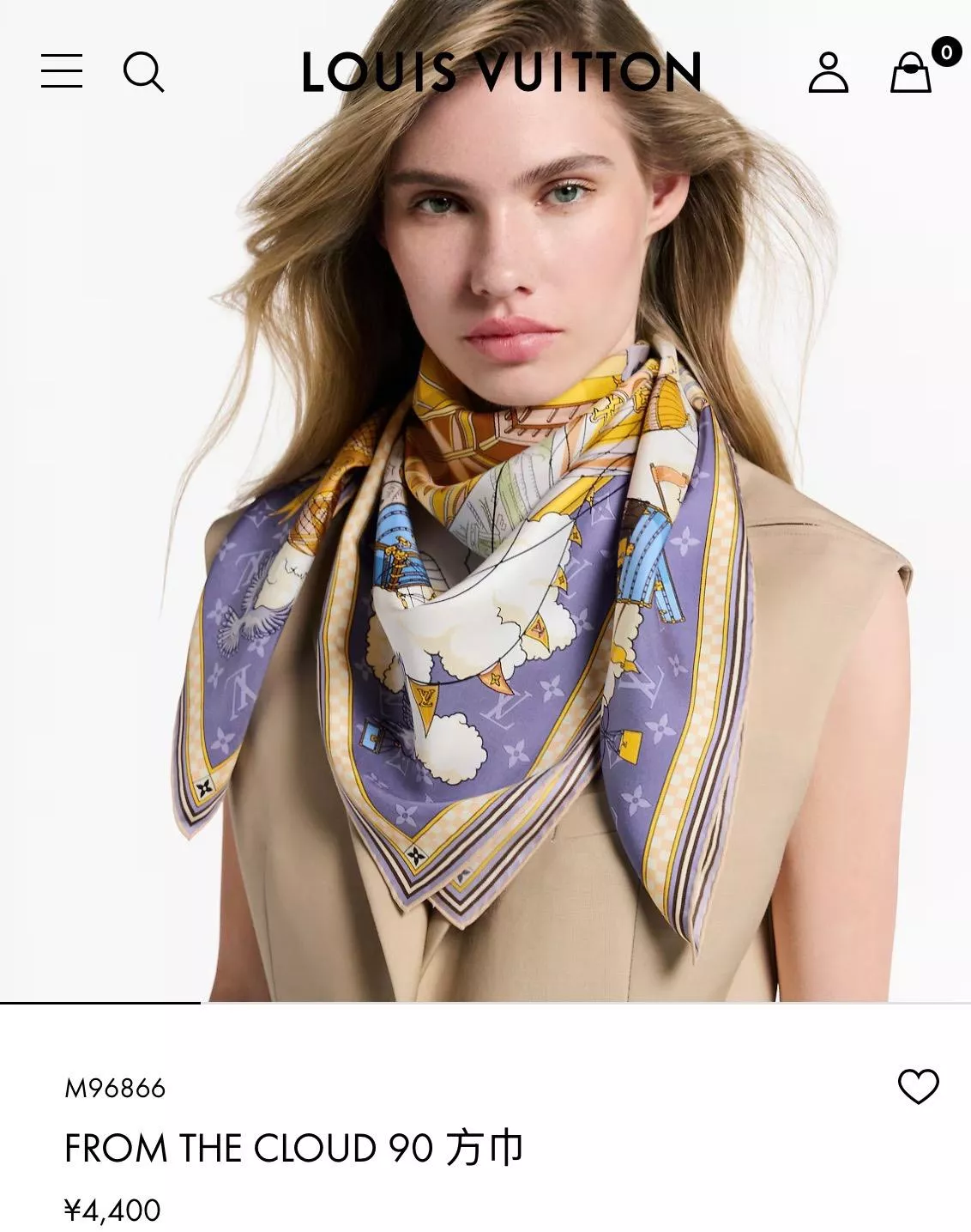 25秋 From The Cloud 絲巾｜紫色熱氣球圖騰｜90×90cm 斜紋真絲