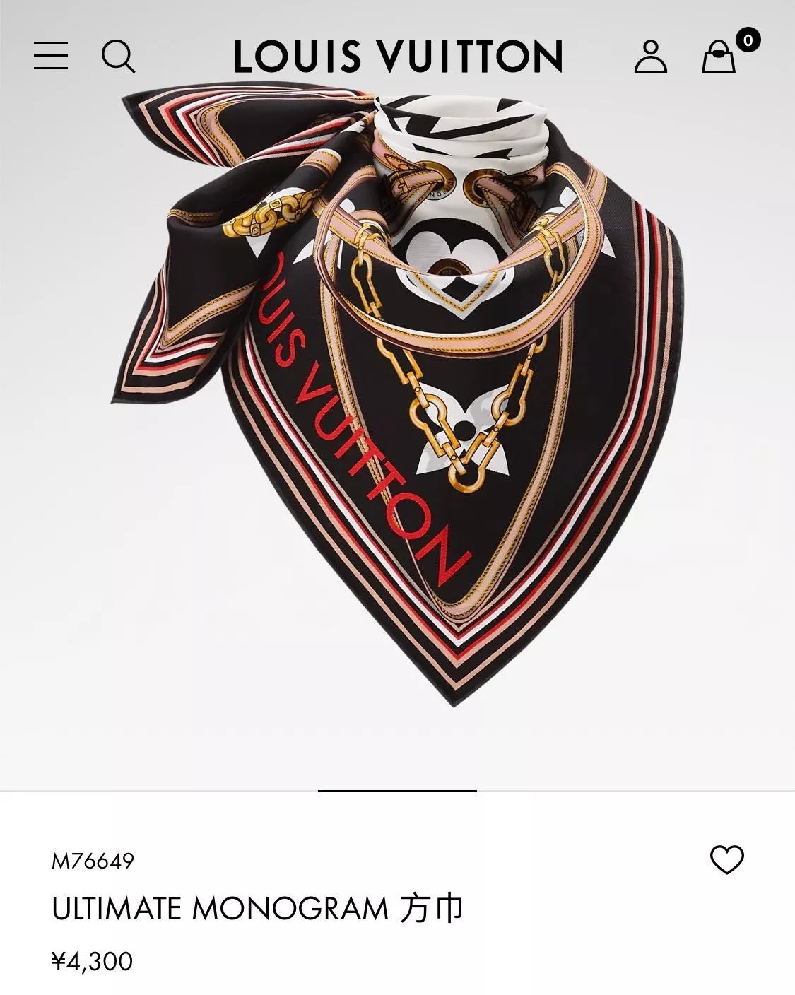 M76649 Ultimate Monogram 絲巾｜鏈條掛鎖撞色圖騰｜90×90cm 真絲方巾