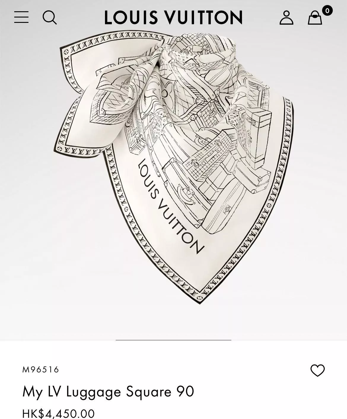 LV《我的行李箱》經典插畫絲巾｜白色款｜90×90cm 斜紋真絲手工卷邊