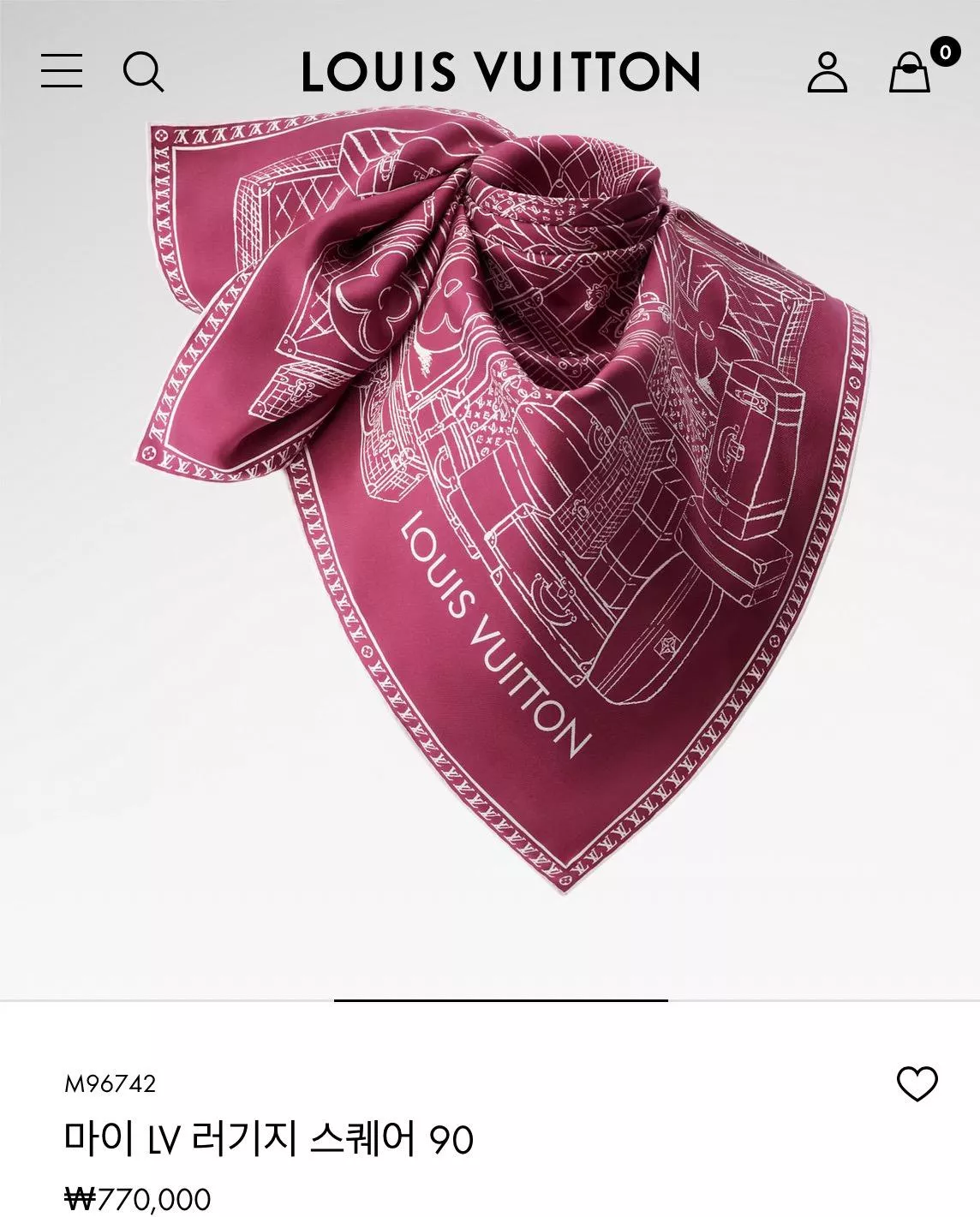 M96742 LV《我的行李箱》經典插畫絲巾｜紅色款｜90×90cm 斜紋真絲手工卷邊