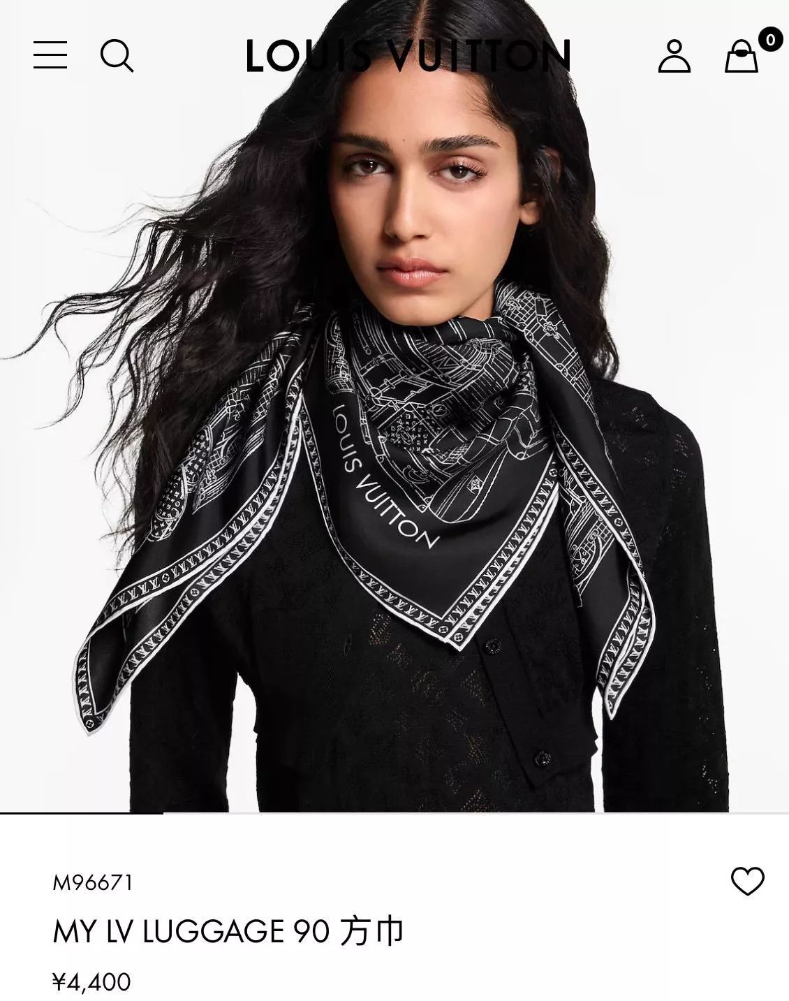 M96671 LV《我的行李箱》經典插畫絲巾｜黑色款｜90×90cm 斜紋真絲手工卷邊