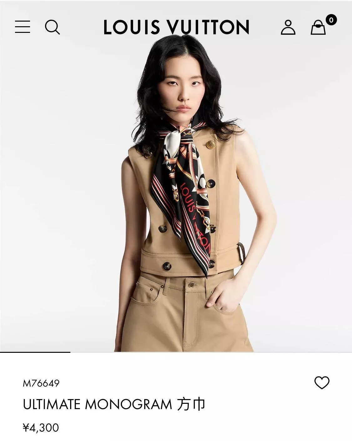 M76649《經典皮帶方巾》黑白款｜90×90cm 斜紋真絲 手工卷邊