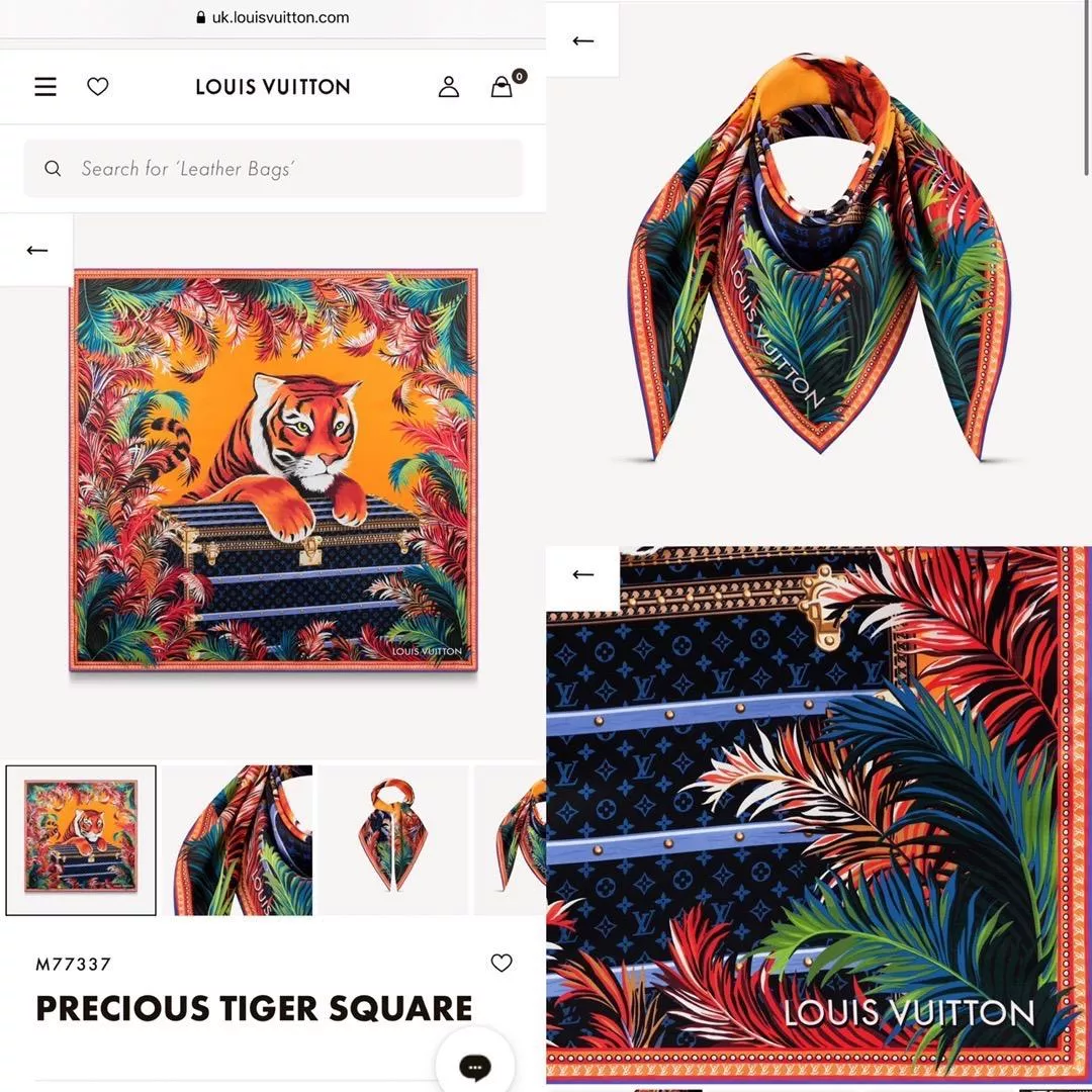 M77337《老虎絲巾 Precious Tiger》90x90cm｜100%桑蠶絲