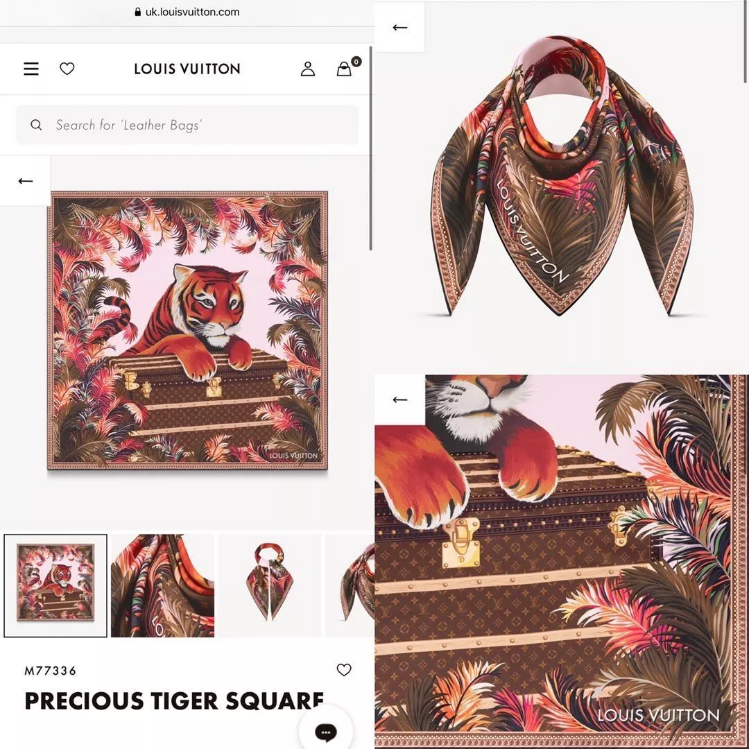 M77336《老虎絲巾 Precious Tiger》90x90cm｜100%桑蠶絲