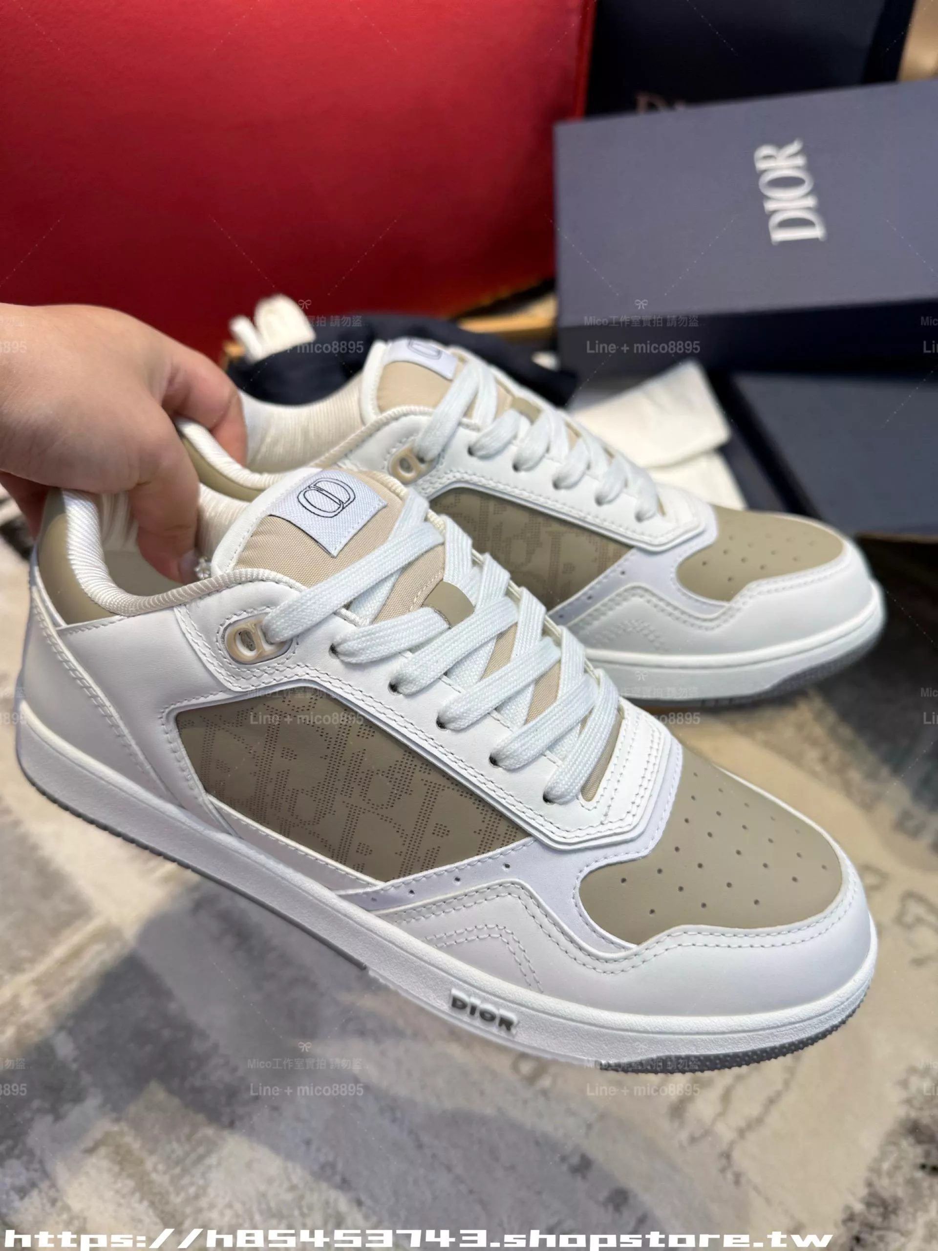 B27 米色老花休閒鞋｜情侶款牛皮印花｜女35～40／男40～45碼