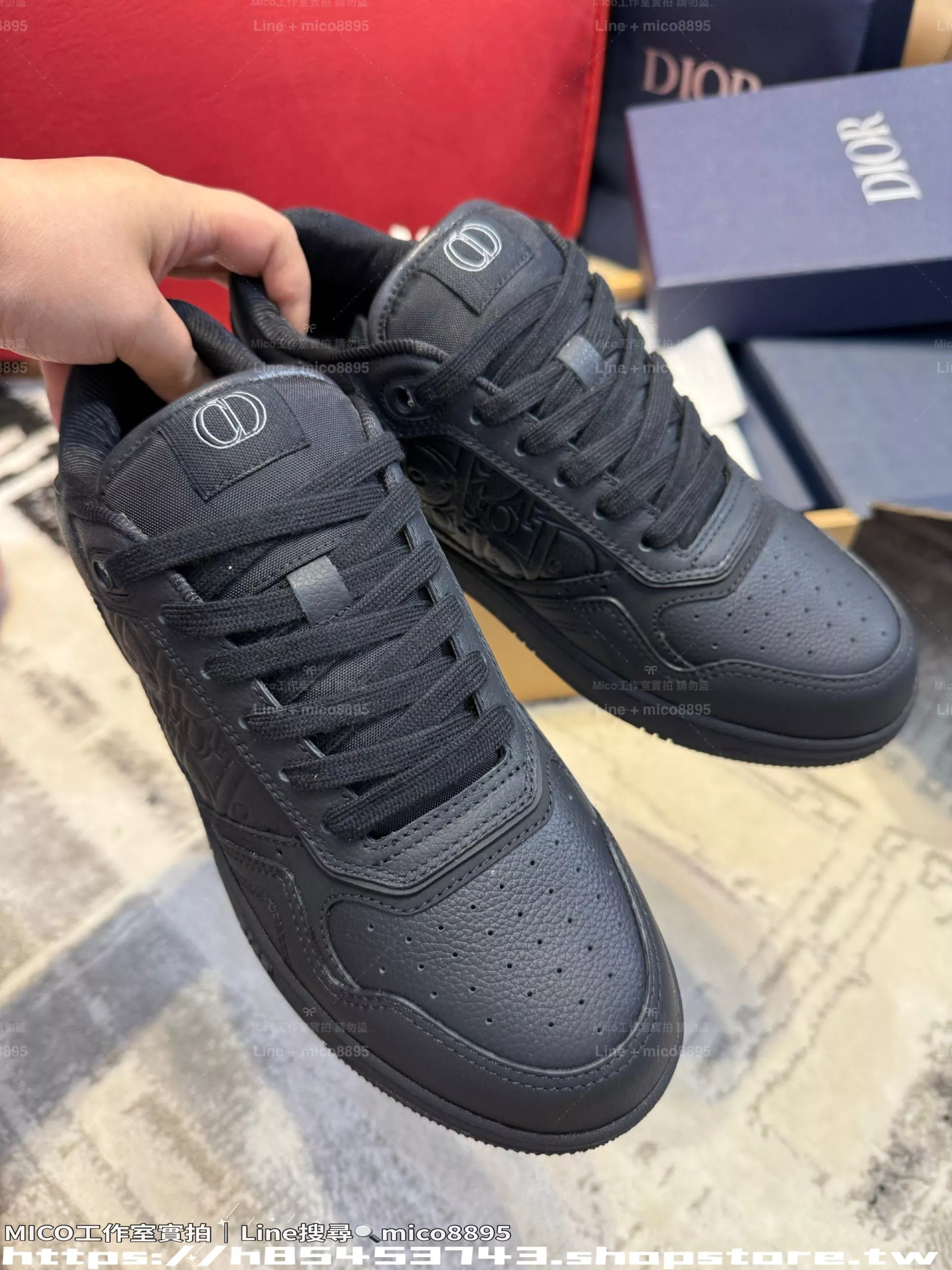 B27 全皮革黑色老花休閒鞋｜女35～40／男40～45碼