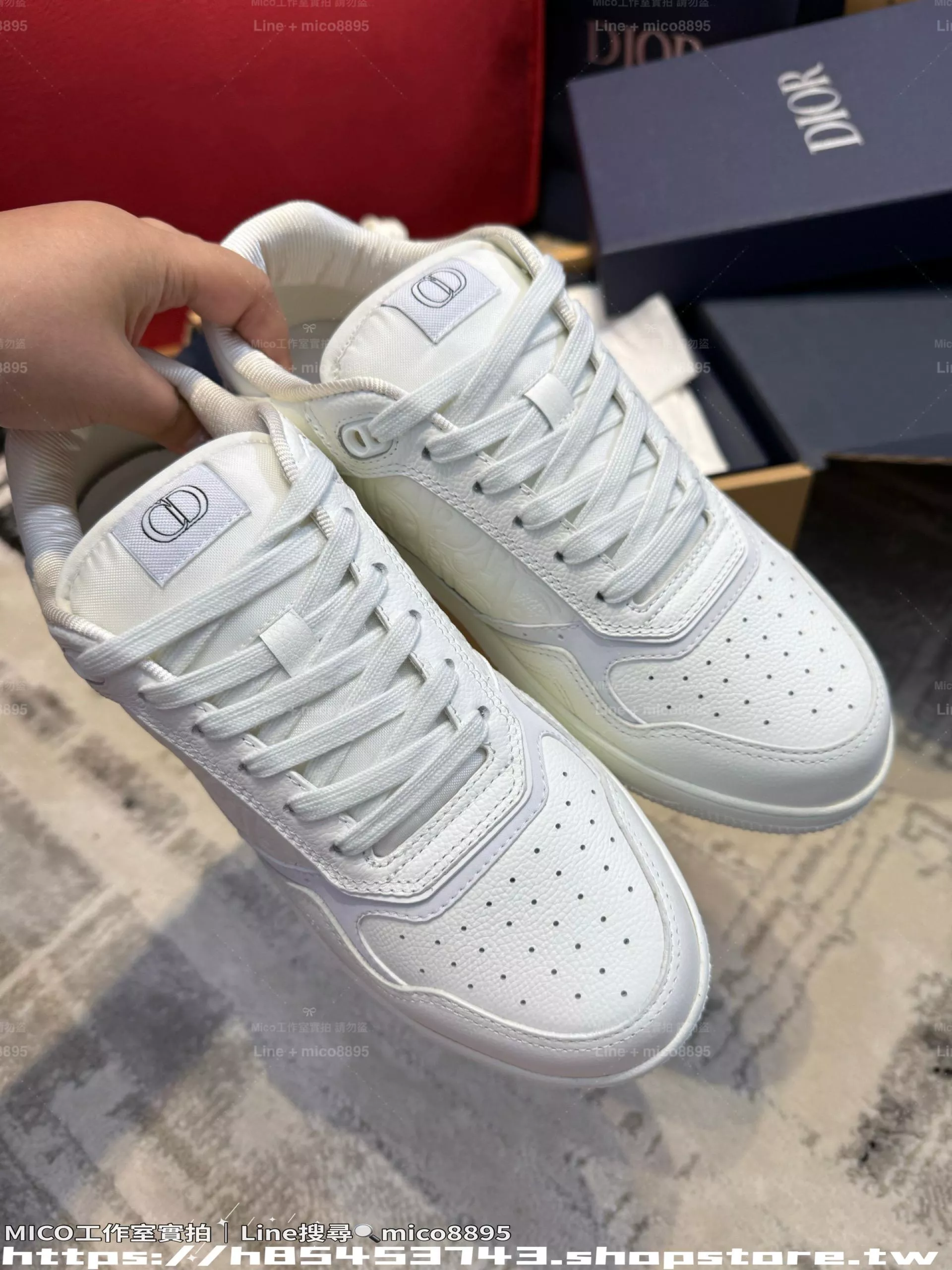 B27 全皮革白色老花休閒鞋｜女35～40／男40～45碼