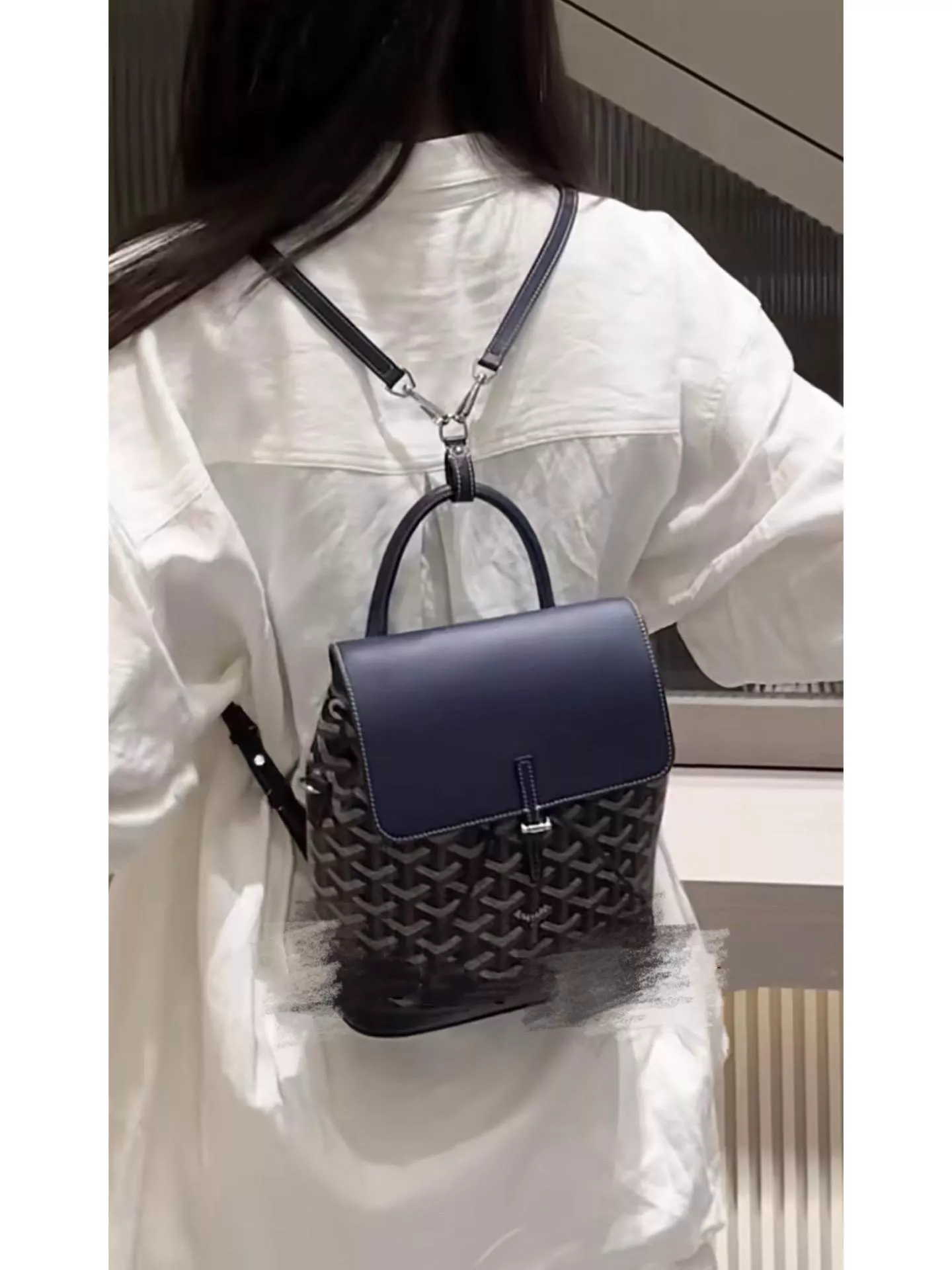 新版本・ Goyard mini雙肩包《Alpin》深藍｜頭層牛皮・多種背法｜23cm